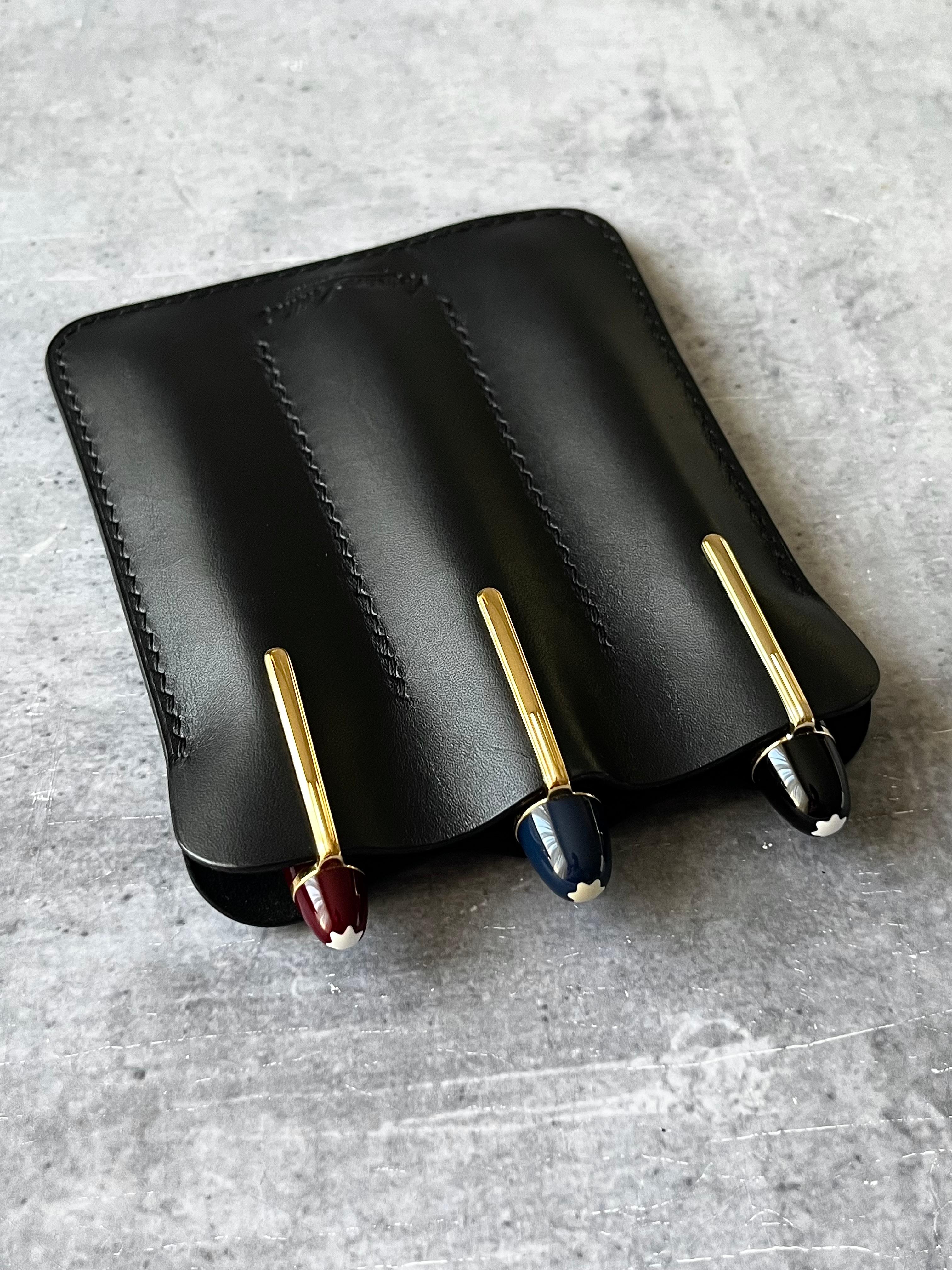 LEATHER TRIPLE PEN SLEEVE-BLACK