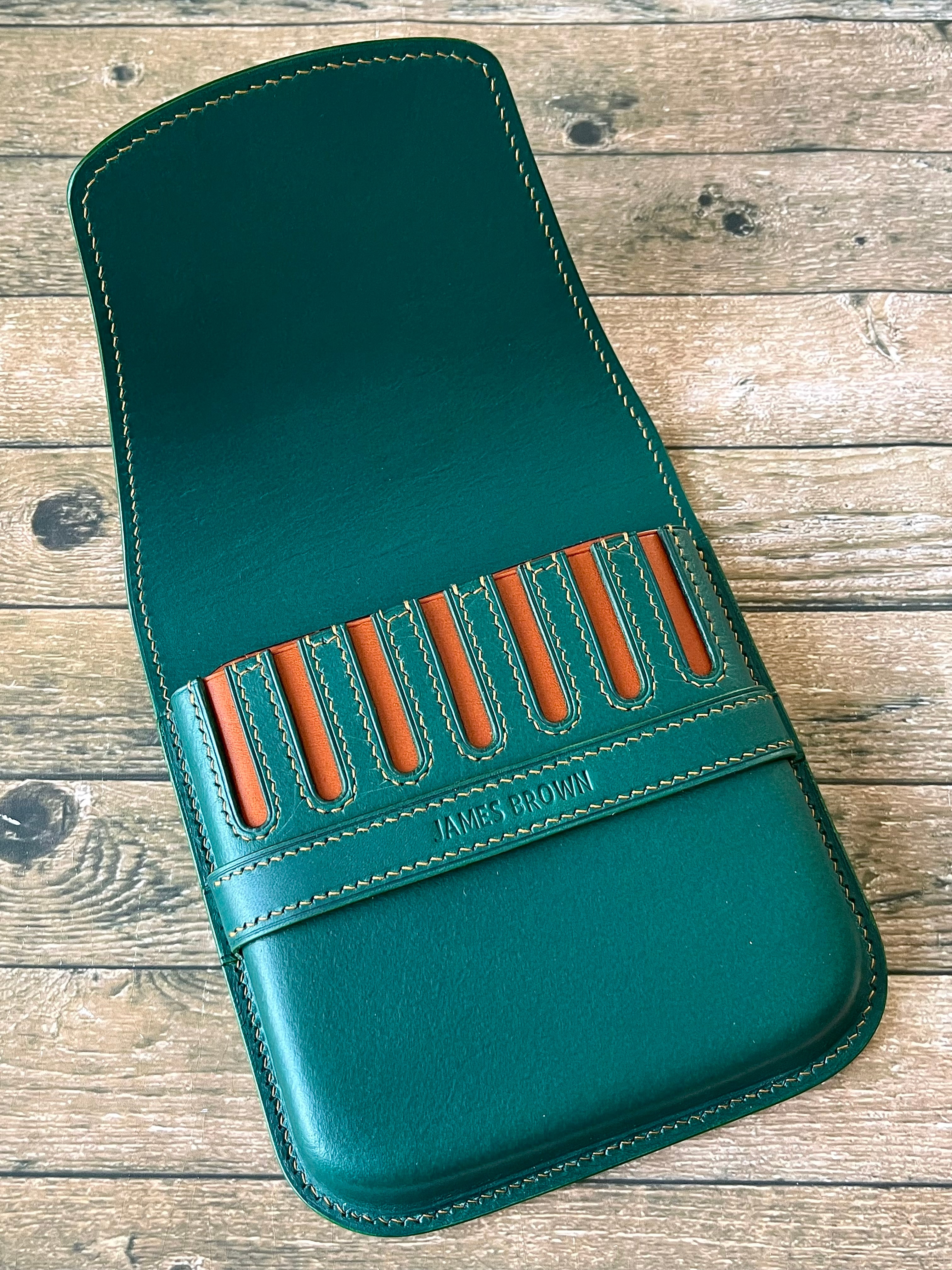 GREEN FOREST LEATHER PEN CASE FOR SEVEN PENS
