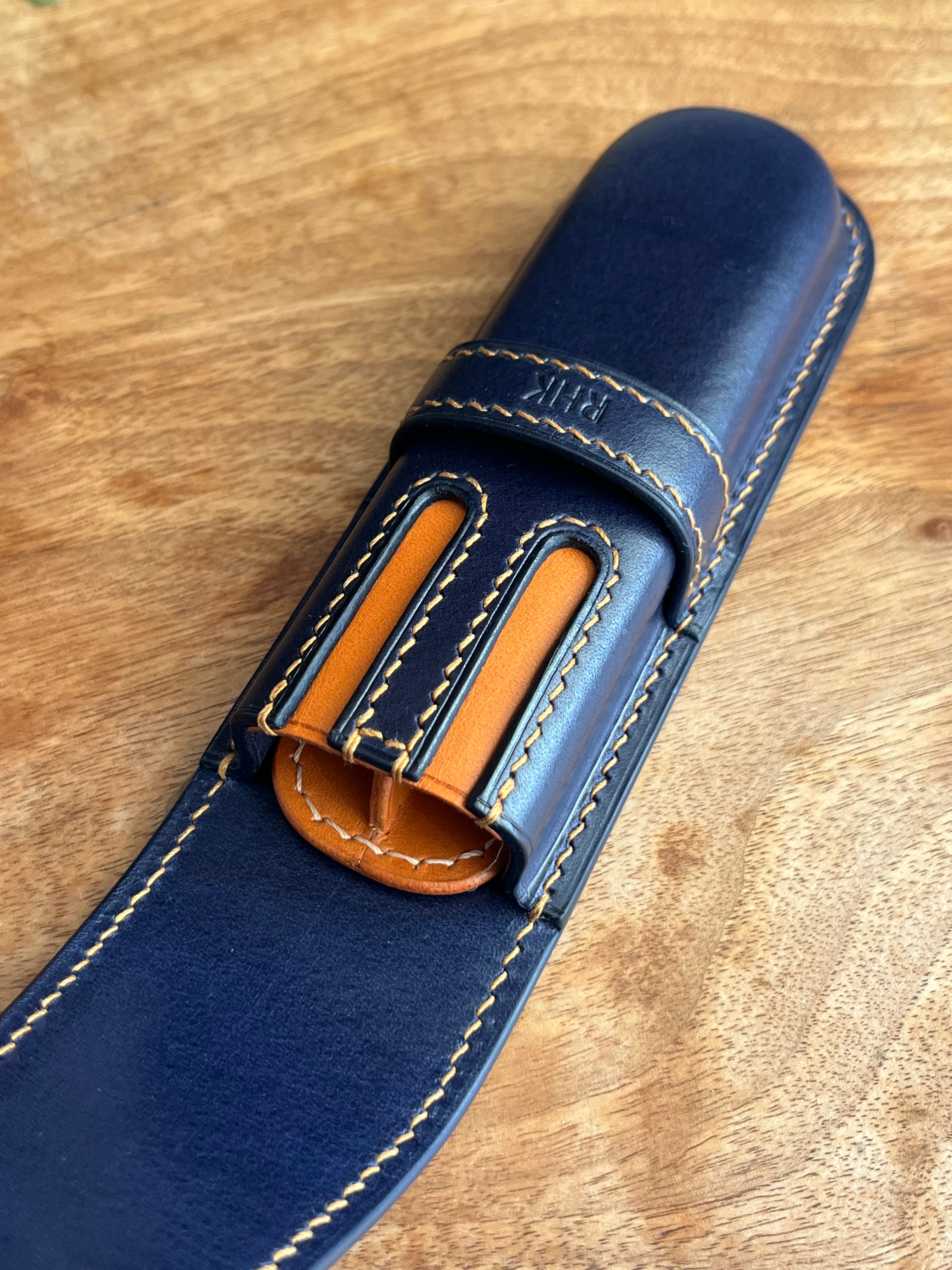 BLUE OCEAN LEATHER PEN CASE FOR TWO PENS