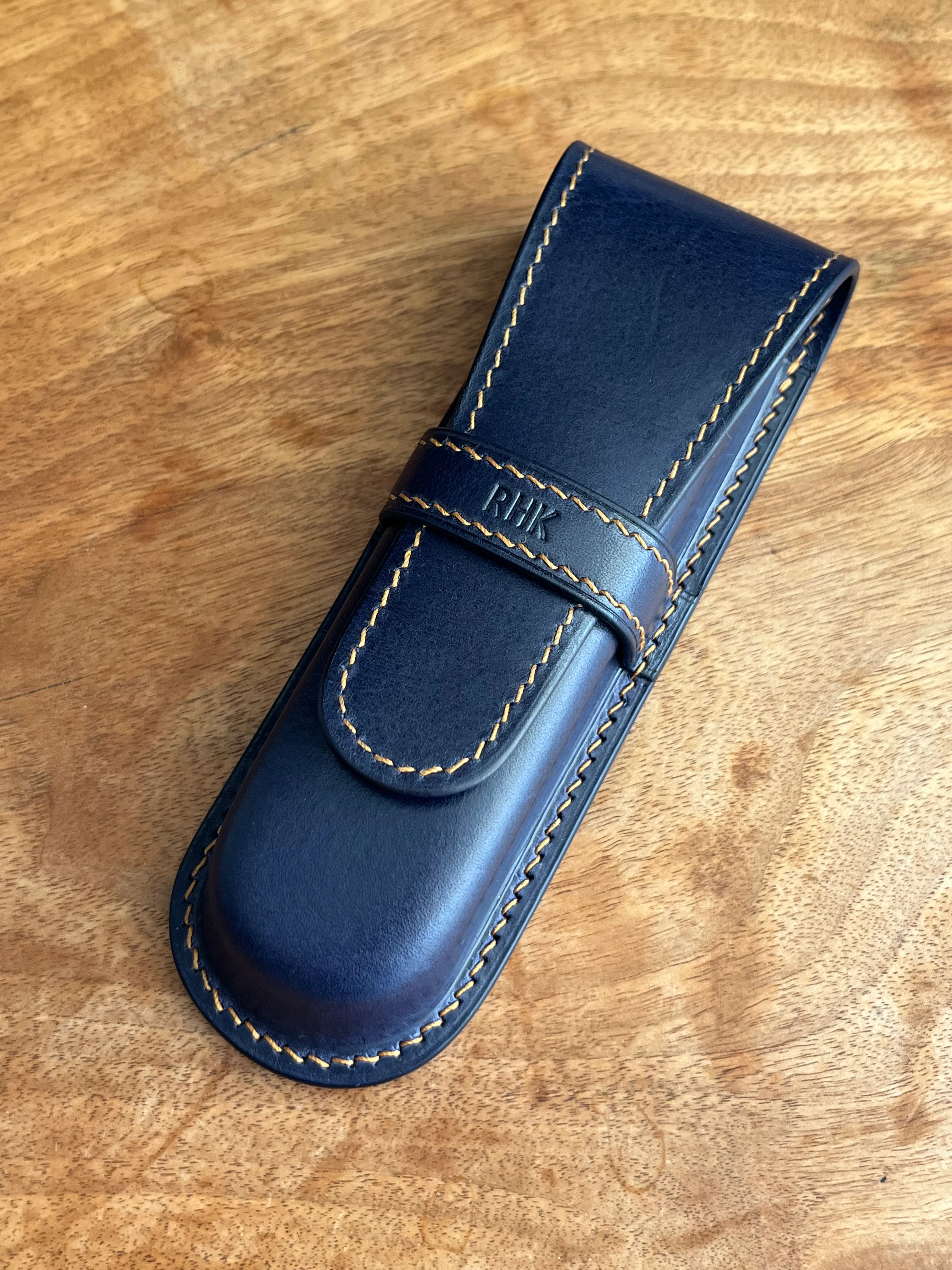 NAMIKI EMPEROR-PILOT CUSTOM URUSHI BLUE OCEAN LEATHER PEN CASE FOR TWO PENS