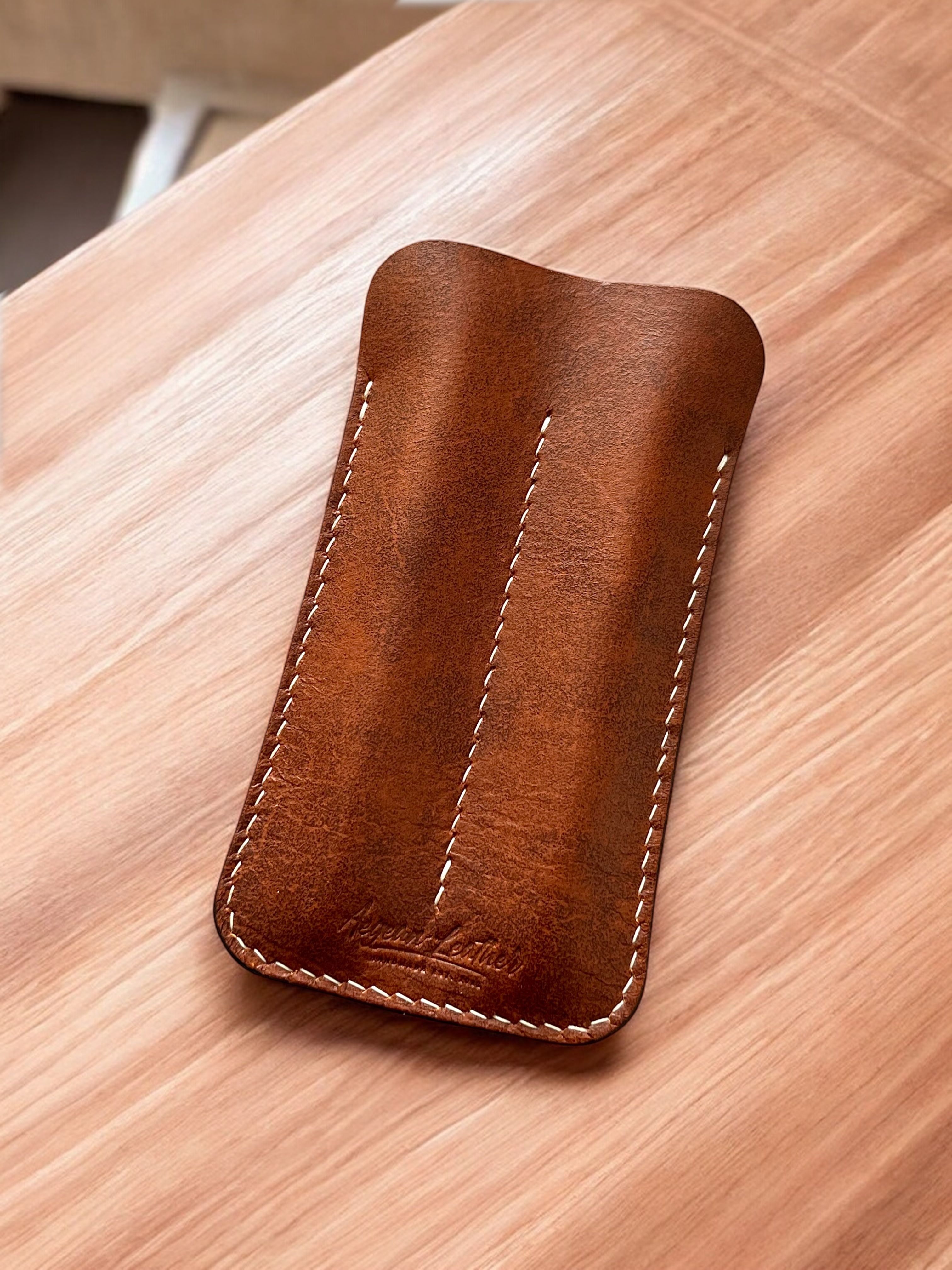LEATHER DOUBLE PEN SLEEVE-BROWN