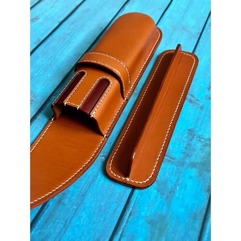 GOLDEN SAND LEATHER PEN CASE FOR TWO PENS
