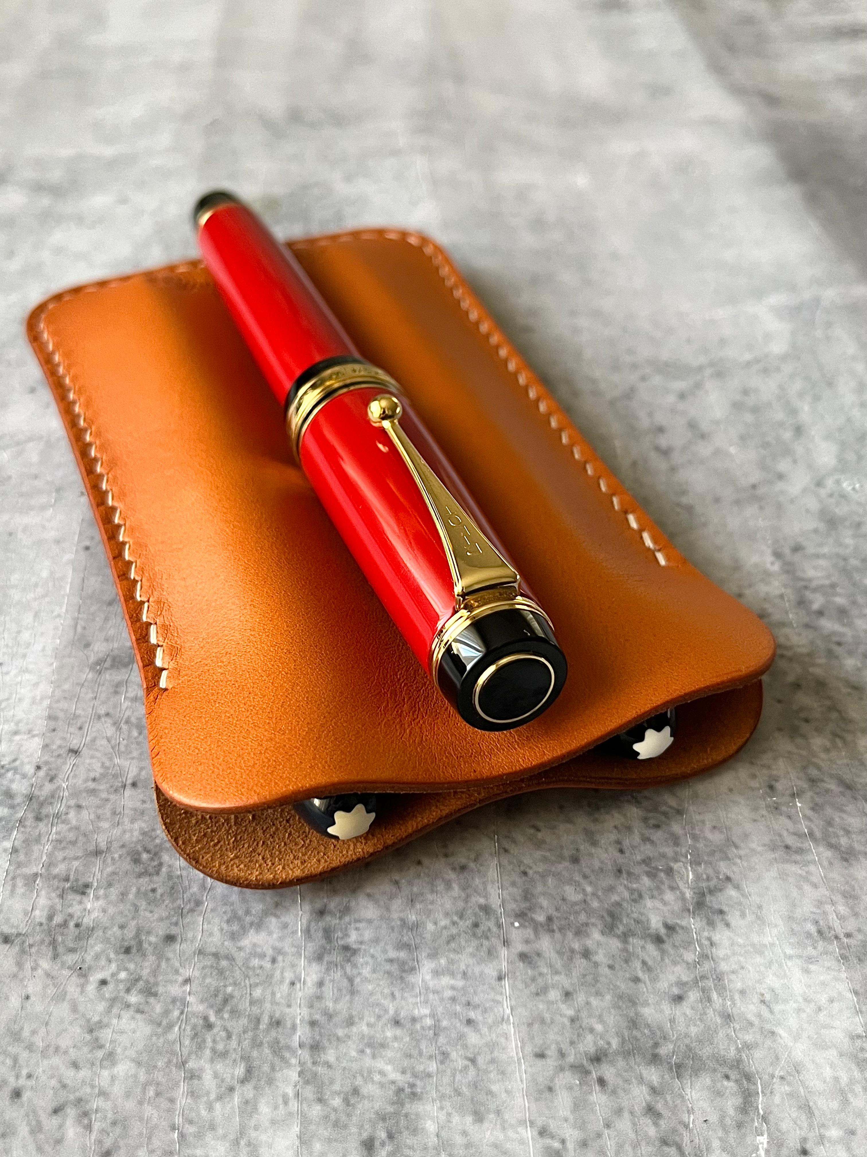 LEATHER DOUBLE PEN SLEEVE-TAN