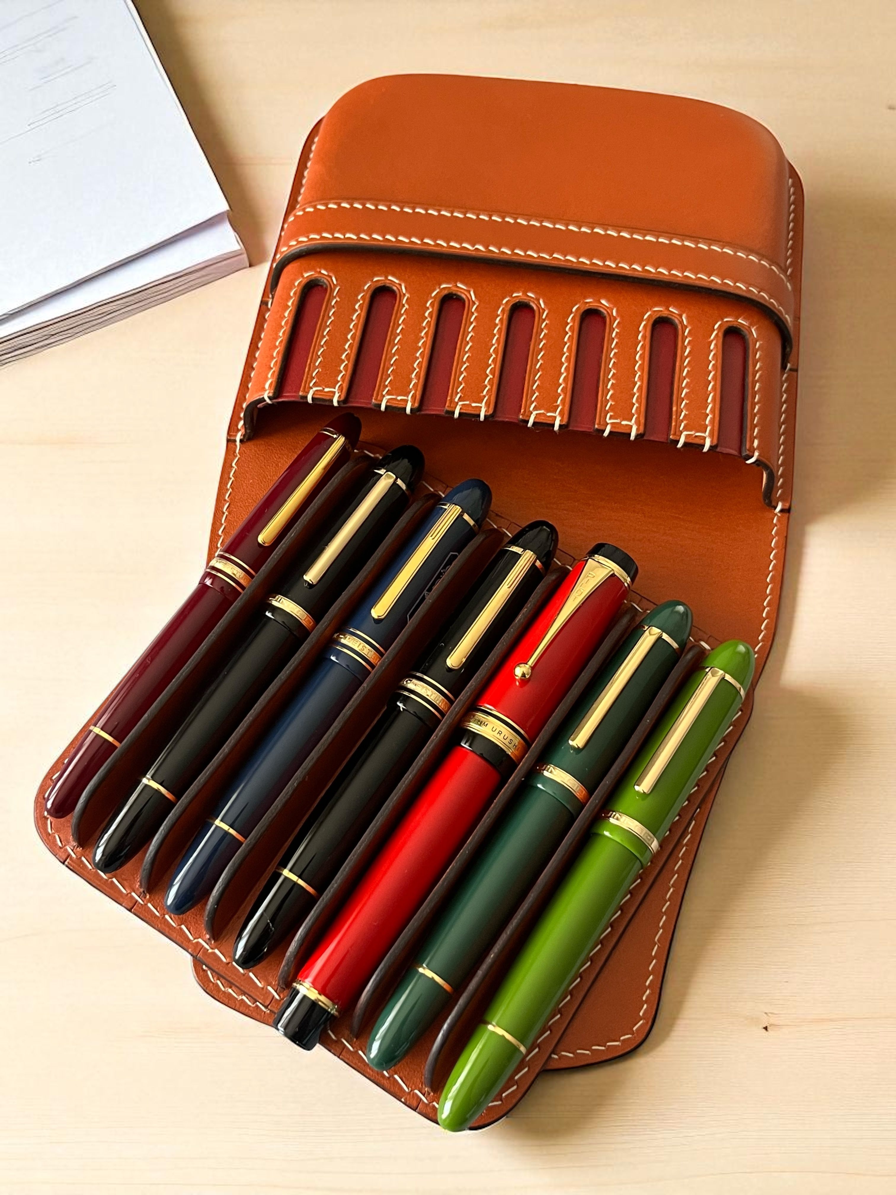 GOLDEN SAND LEATHER PEN CASE FOR SEVEN PENS