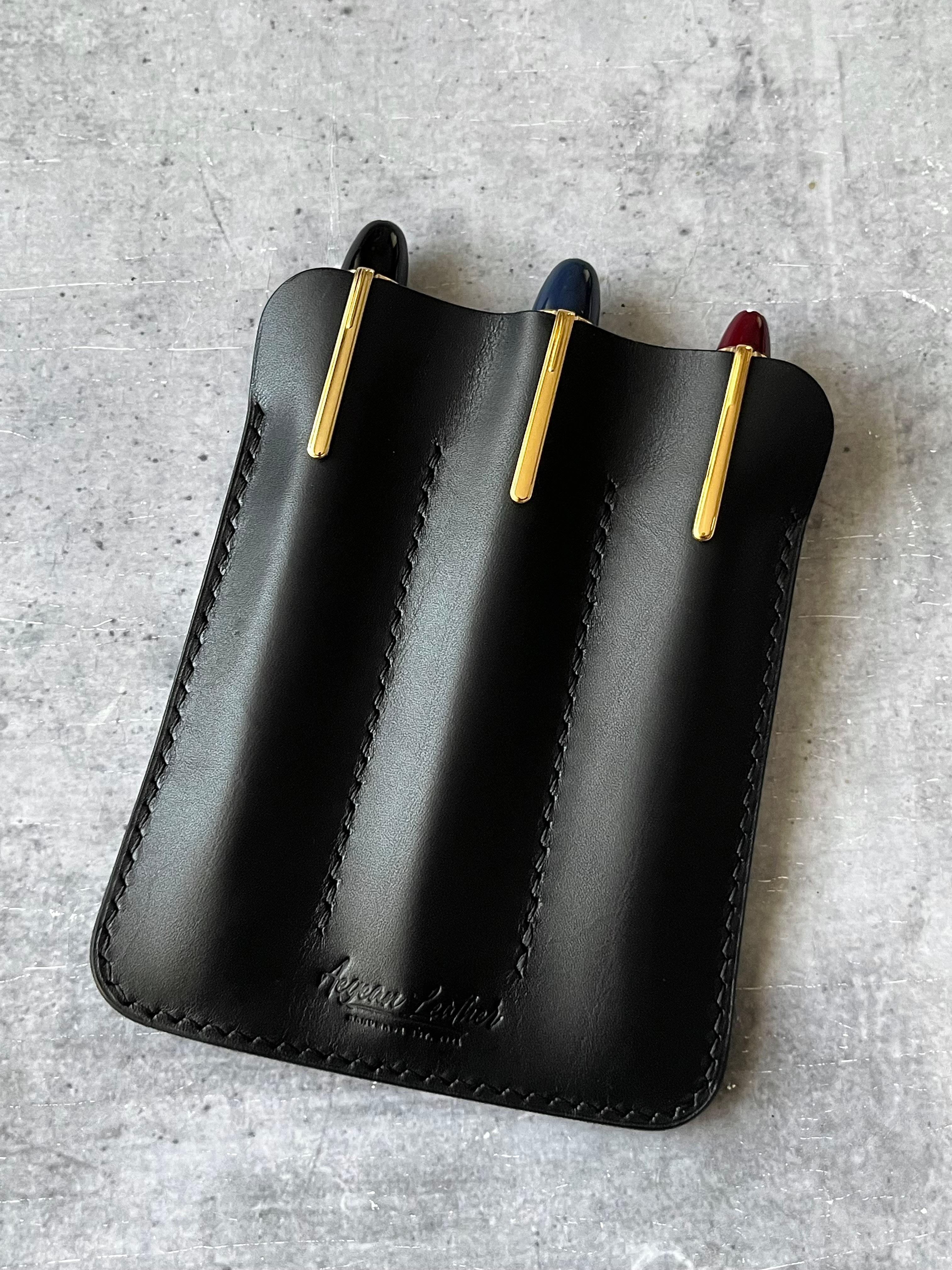 LEATHER TRIPLE PEN SLEEVE-BLACK