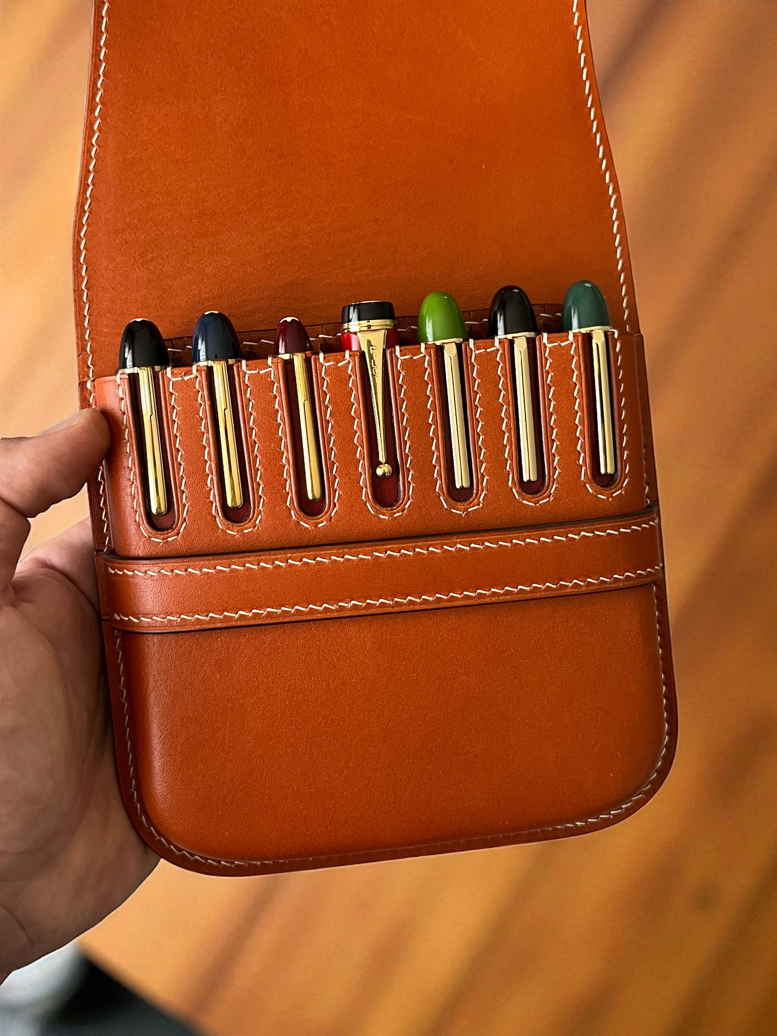 GOLDEN SAND LEATHER PEN CASE FOR SEVEN PENS