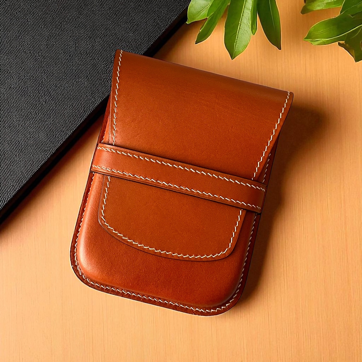 GOLDEN SAND LEATHER PEN CASE FOR FIVE PENS