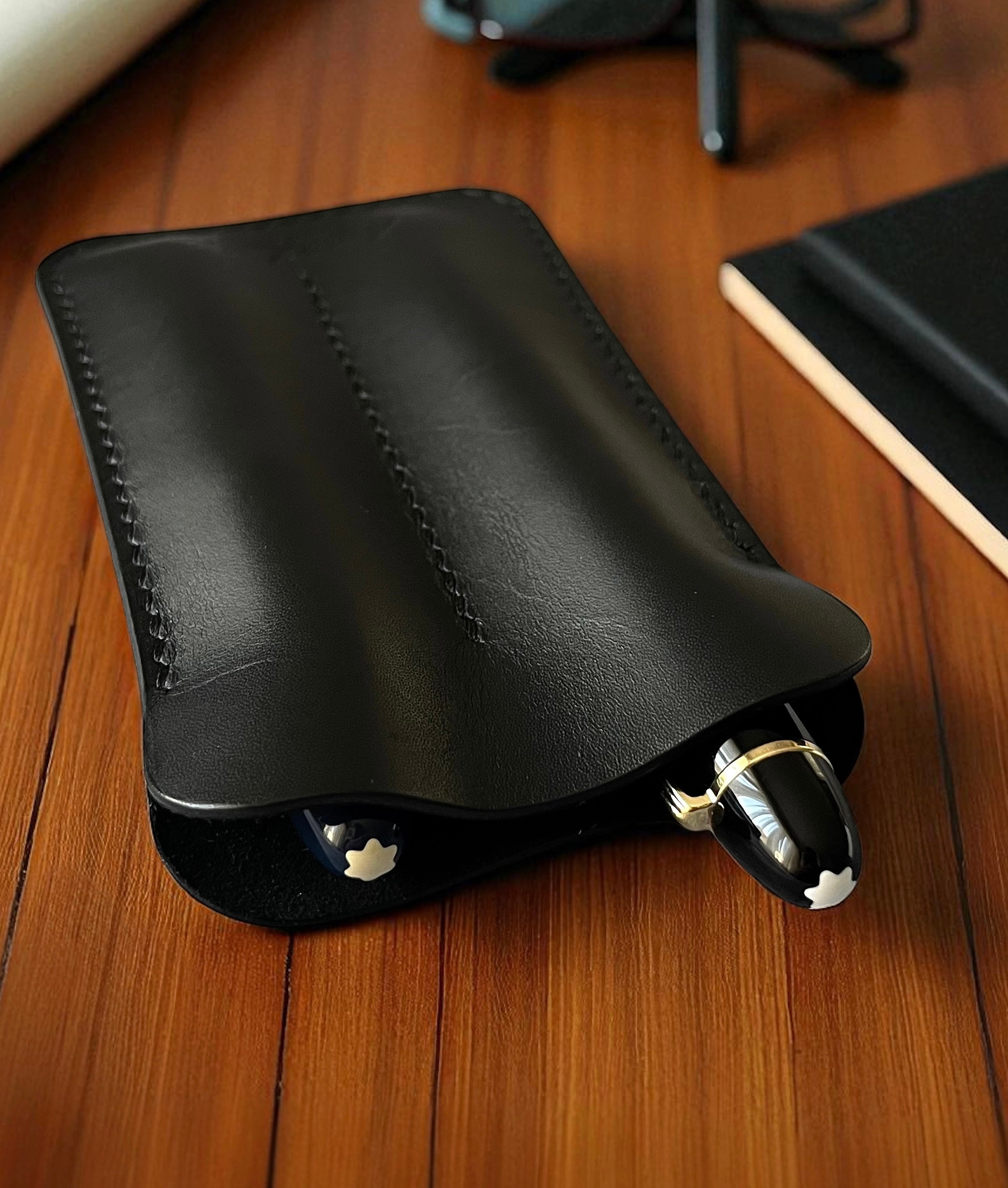 LEATHER DOUBLE PEN SLEEVE-BLACK