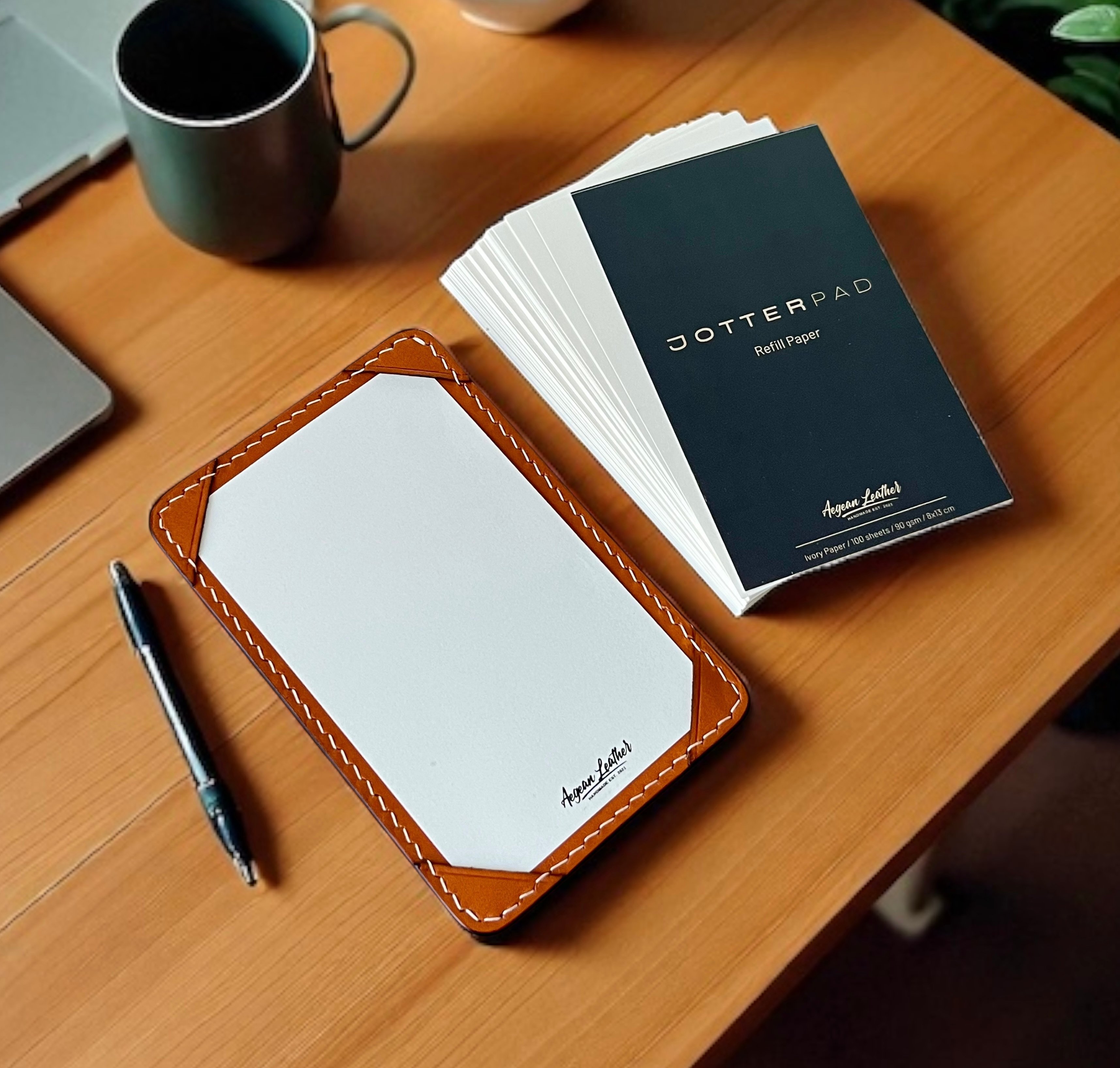 LEATHER JOTTER PAD-TAN