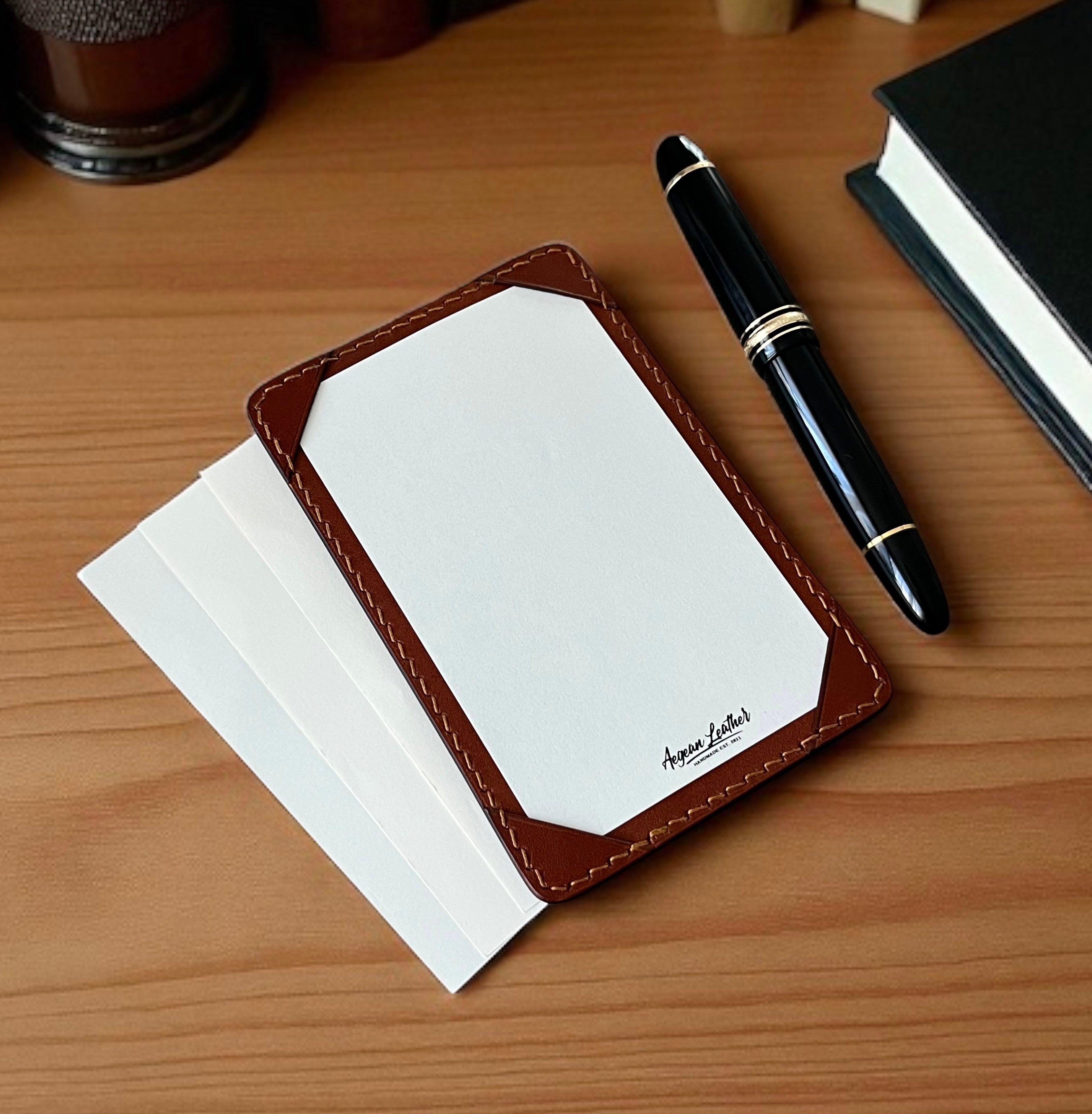 LEATHER JOTTER PAD-COGNAC