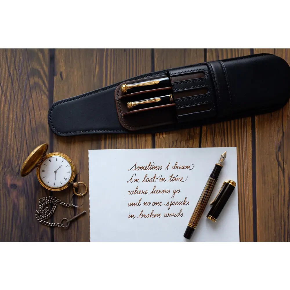 NAMIKI EMPEROR-PILOT CUSTOM URUSHI BLACK COFFEE LEATHER PEN CASE