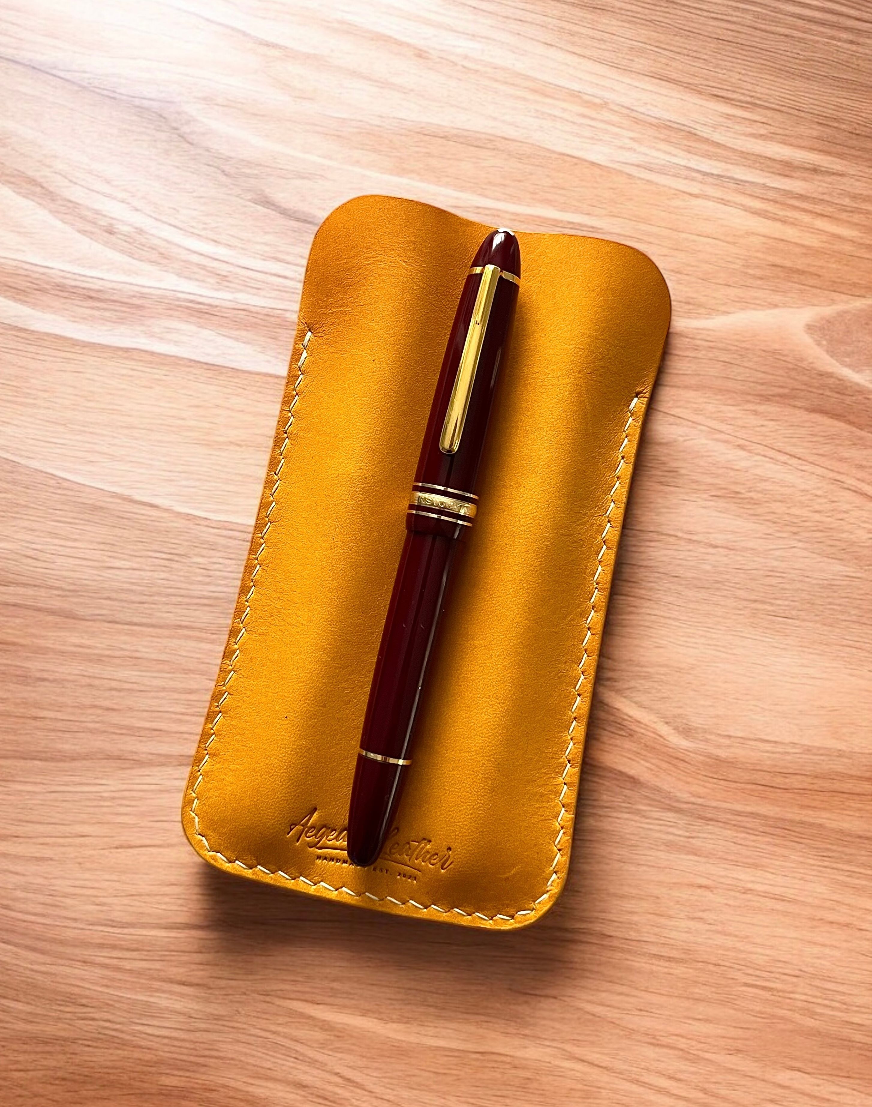 LEATHER DOUBLE PEN SLEEVE-YELLOW