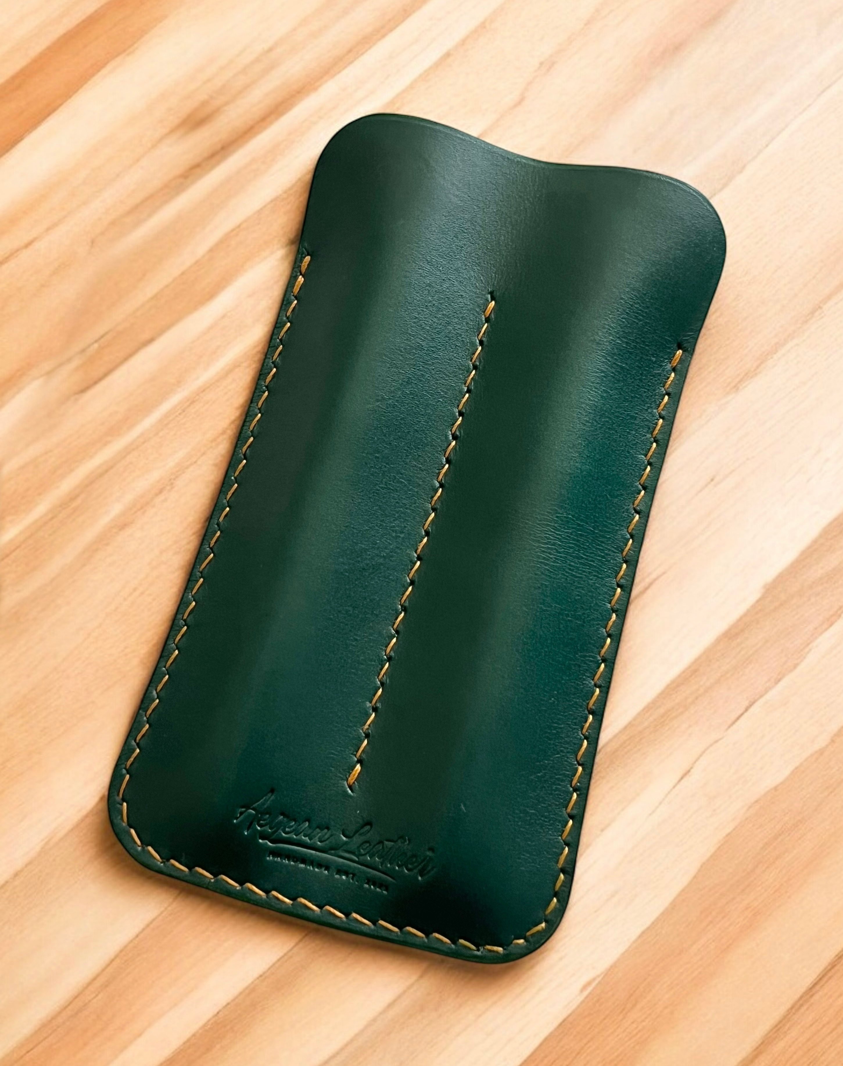 LEATHER DOUBLE PEN SLEEVE-GREEN