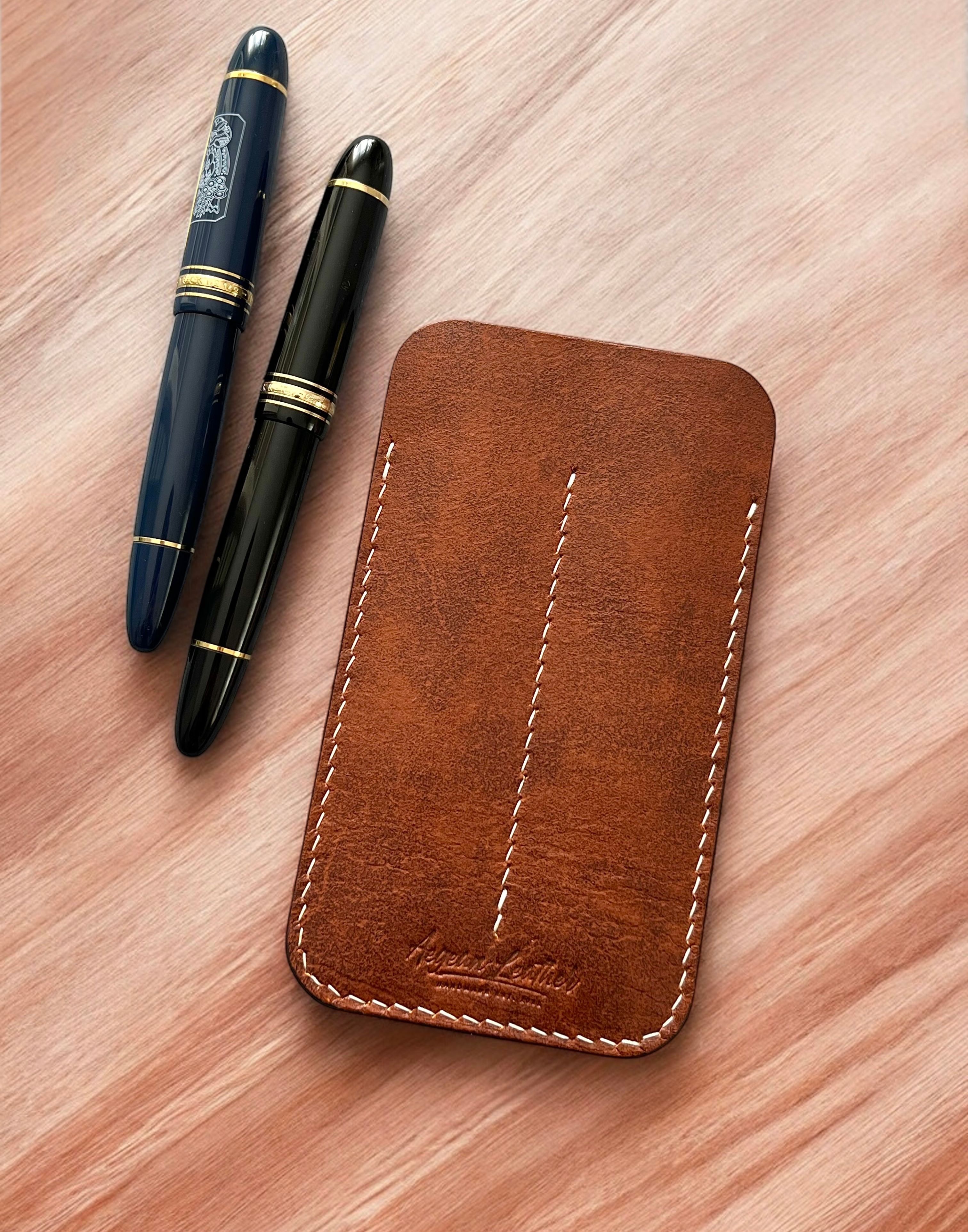 LEATHER DOUBLE PEN SLEEVE-BROWN