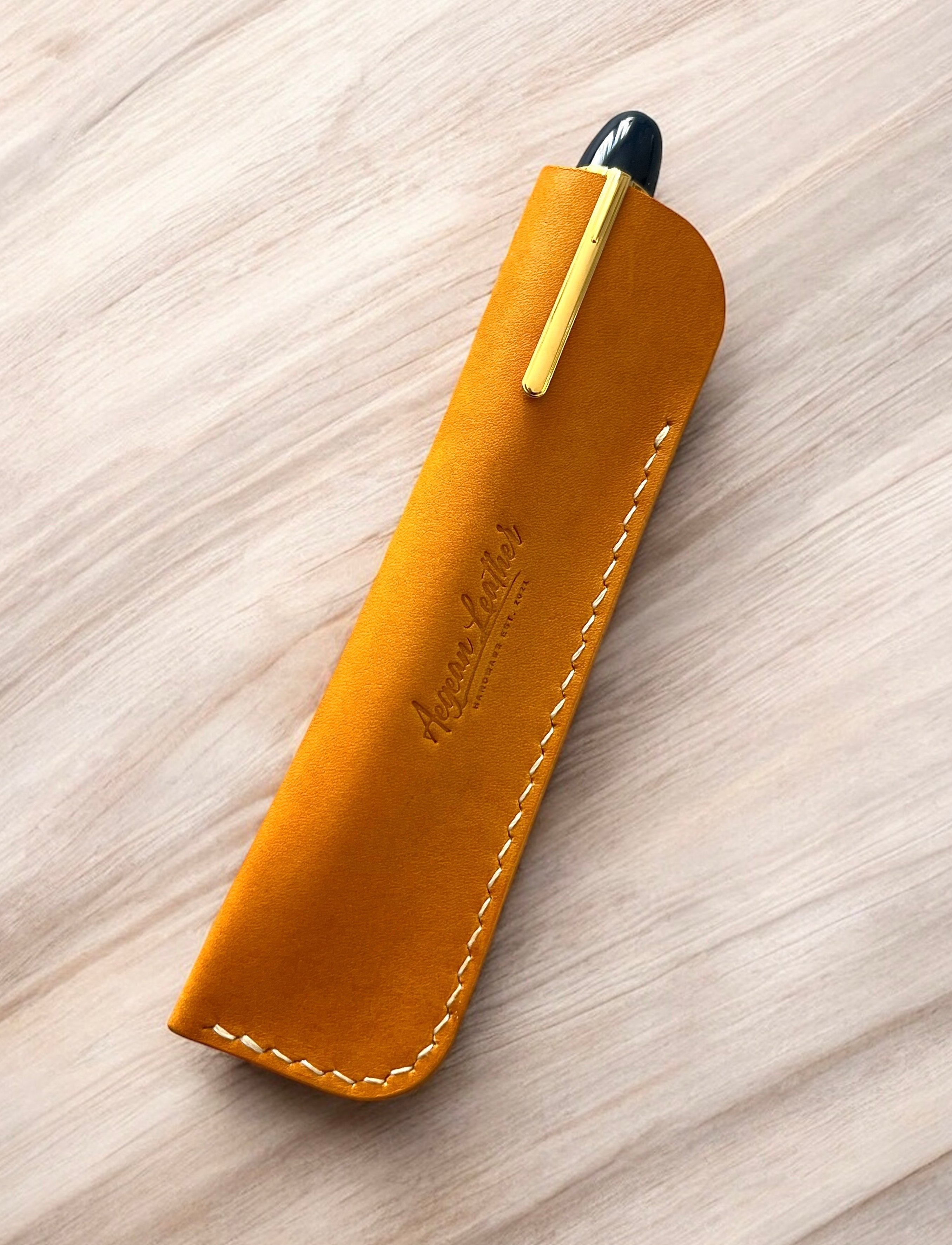 LEATHER SINGLE PEN SLEEVE-GREEN