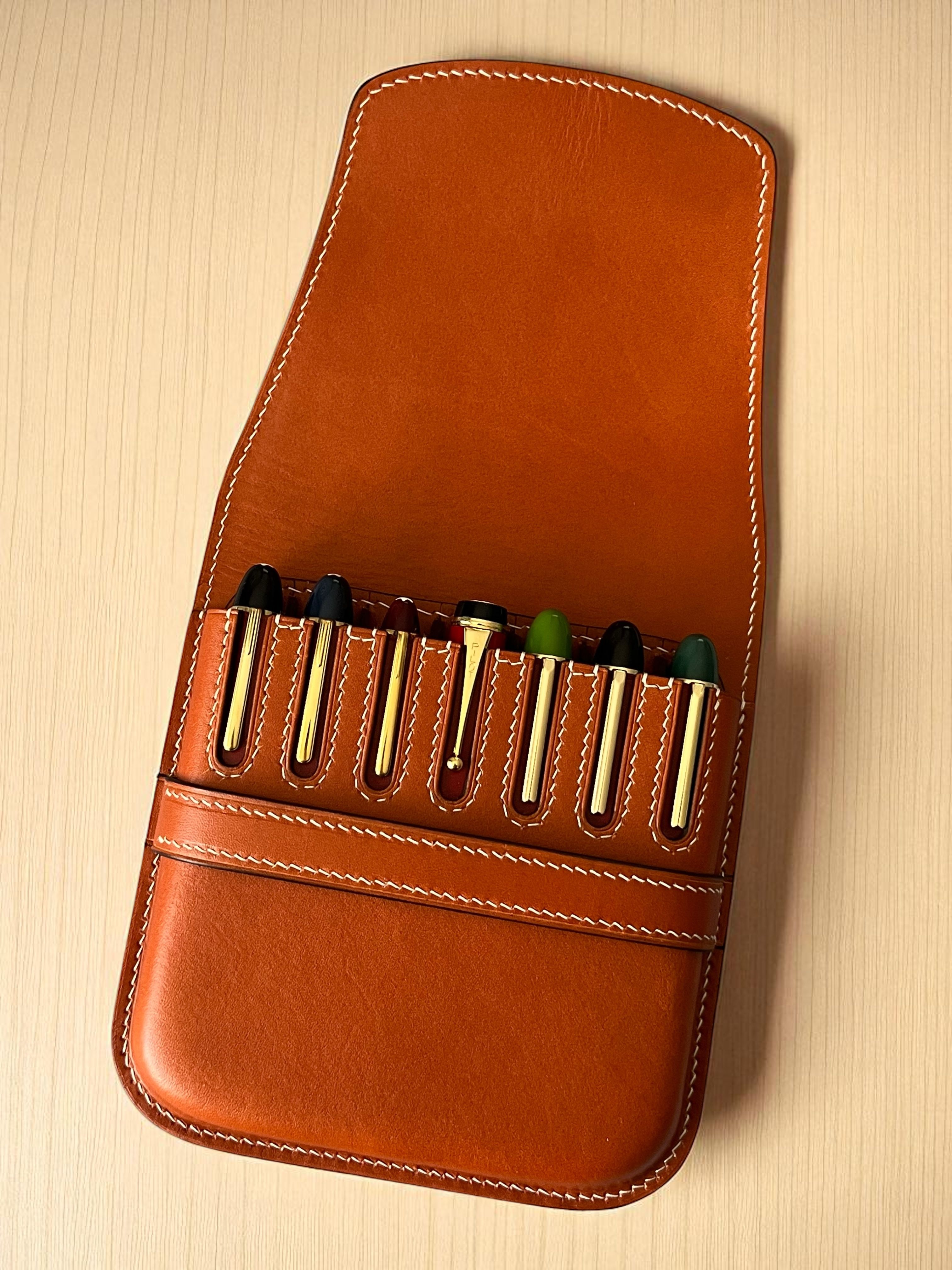 GOLDEN SAND LEATHER PEN CASE FOR SEVEN PENS