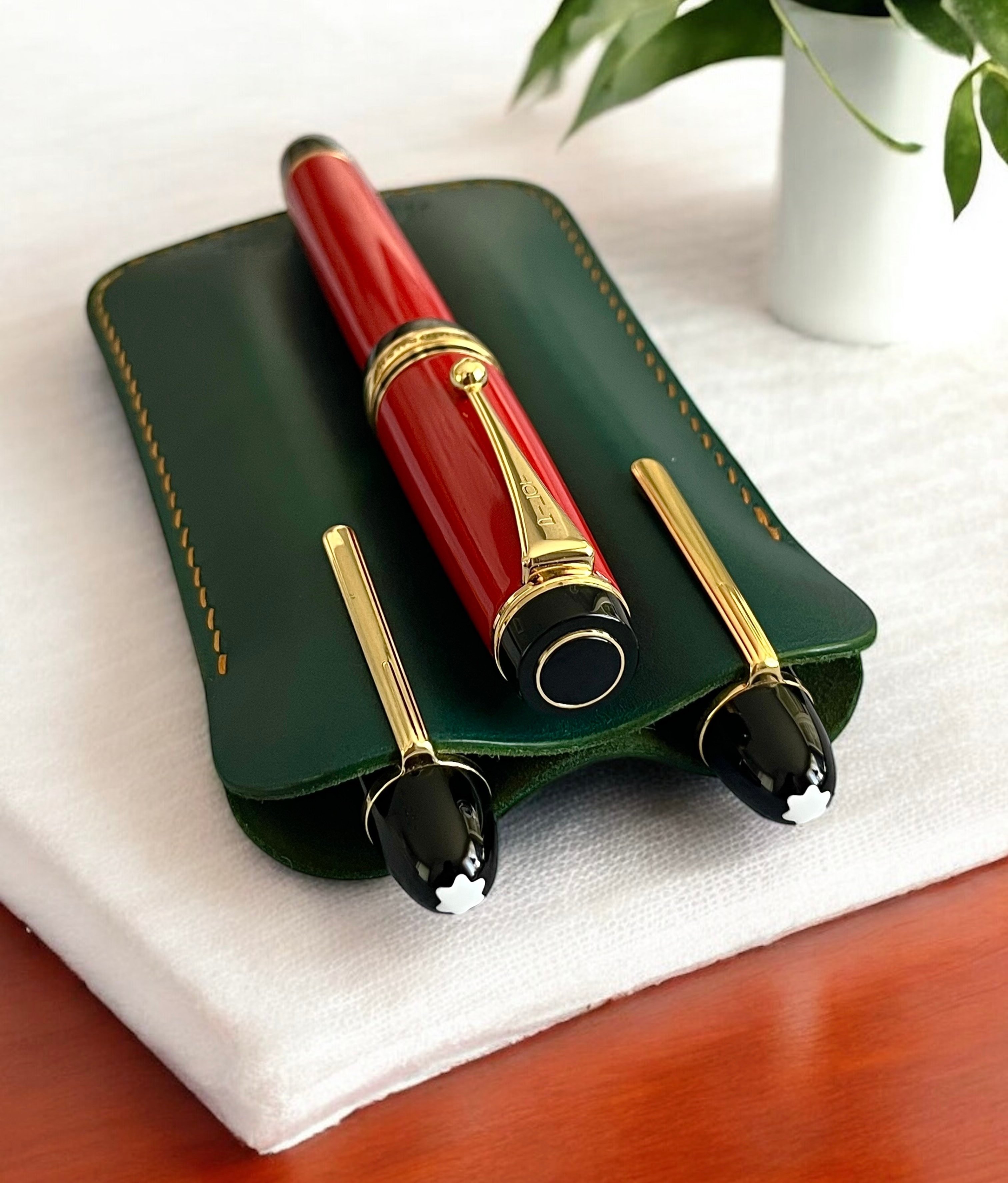 LEATHER DOUBLE PEN SLEEVE-GREEN