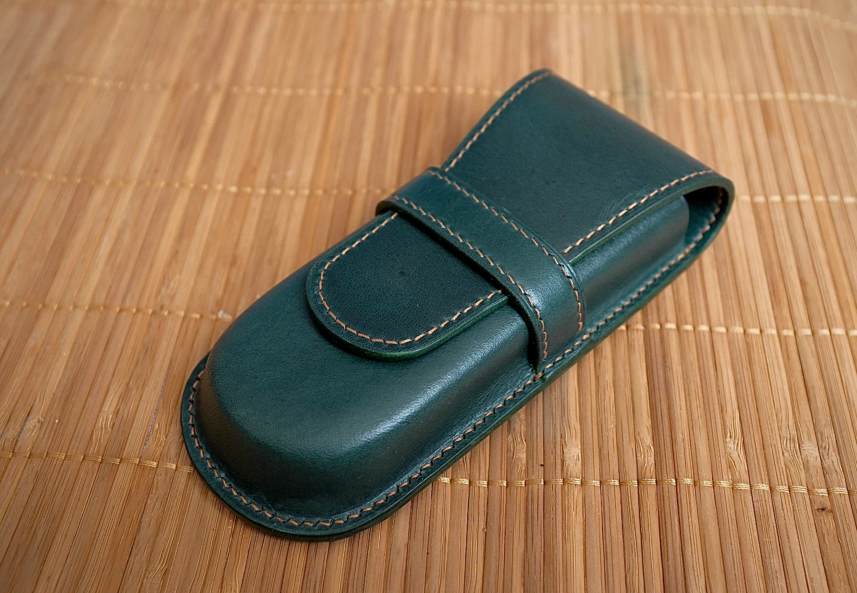 NAMIKI EMPEROR-PILOT CUSTOM URUSHI GREEN FOREST LEATHER PEN CASE FOR THREE PENS