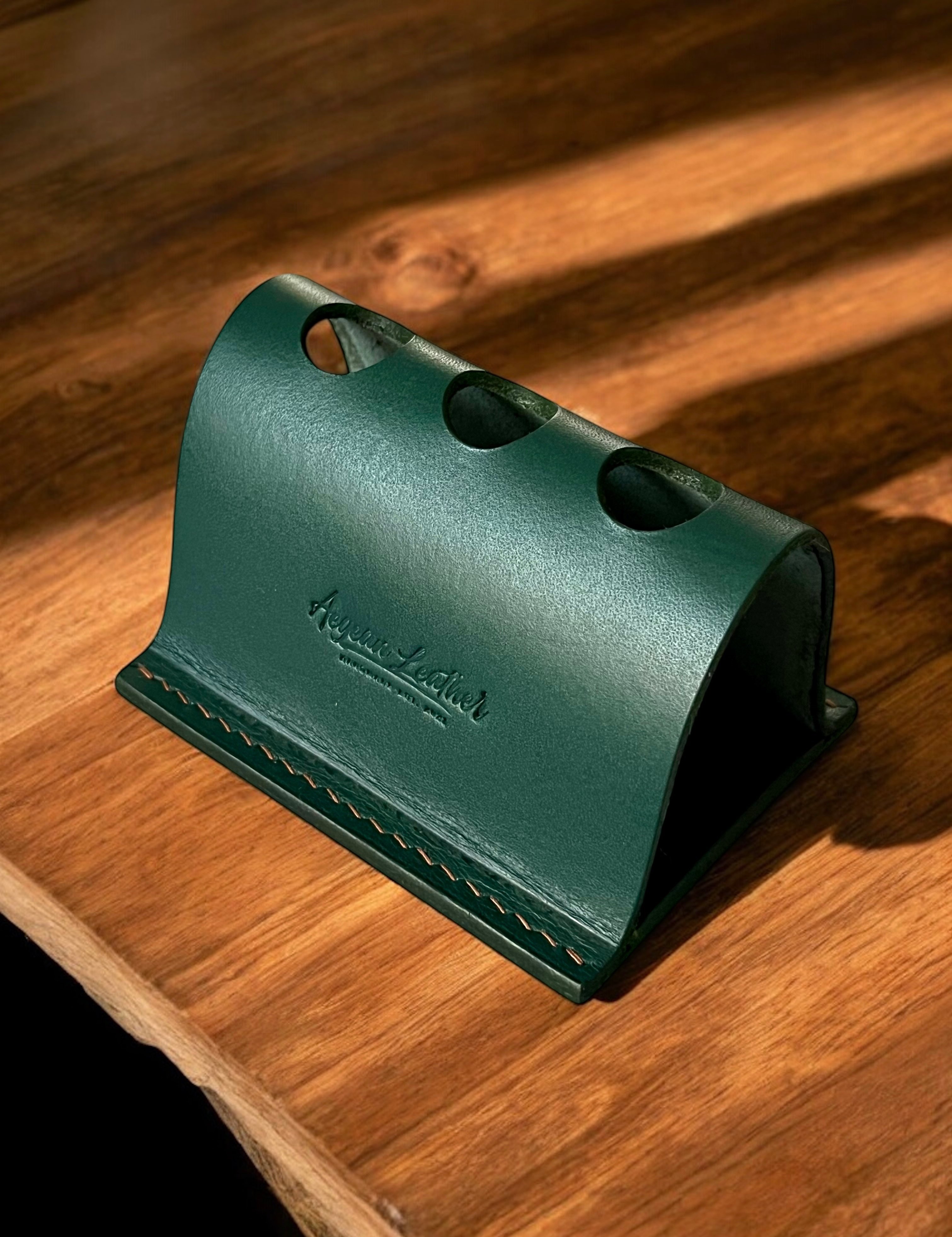 LEATHER PEN HOLDER FOR THREE PENS-GREEN