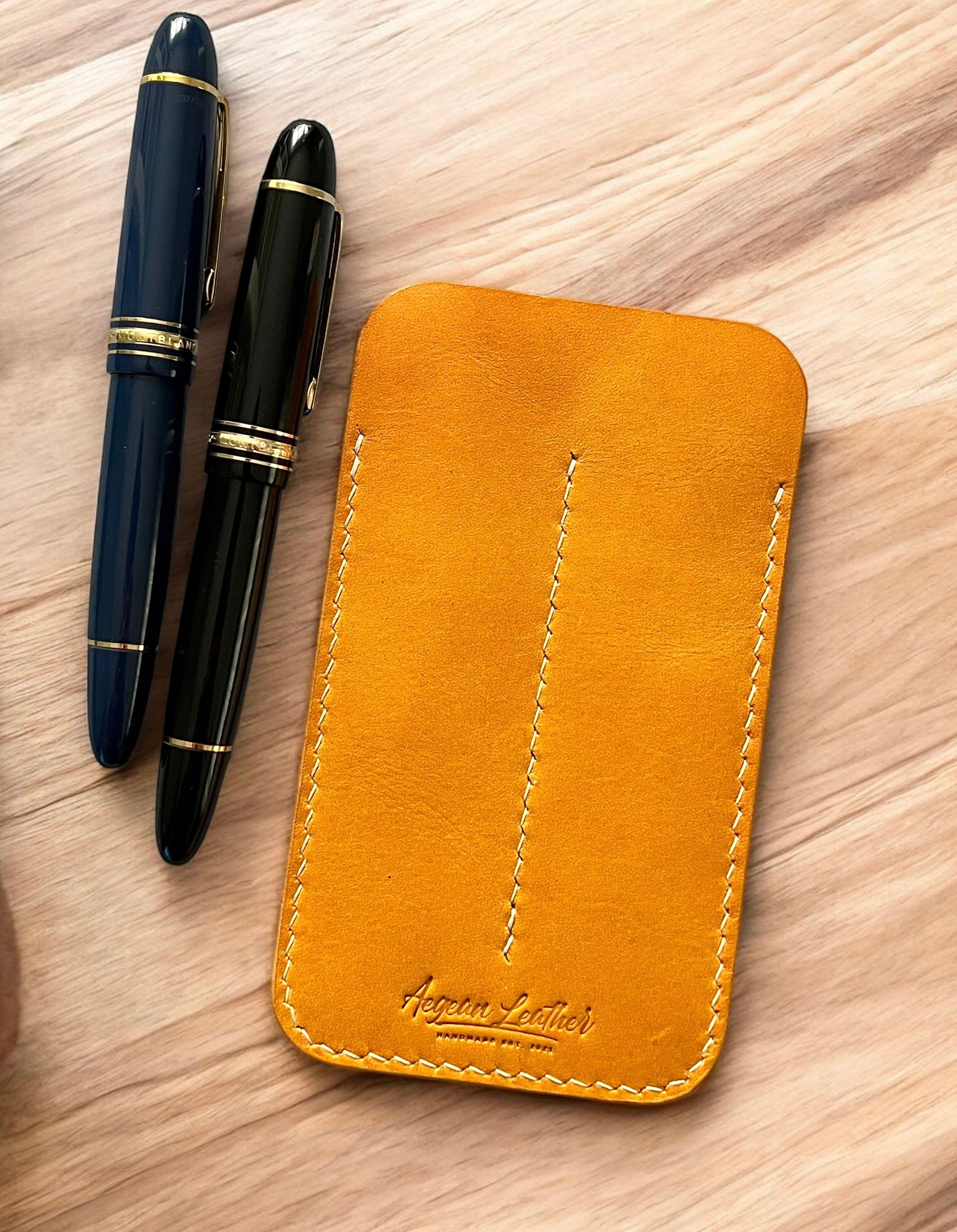 LEATHER DOUBLE PEN SLEEVE-YELLOW