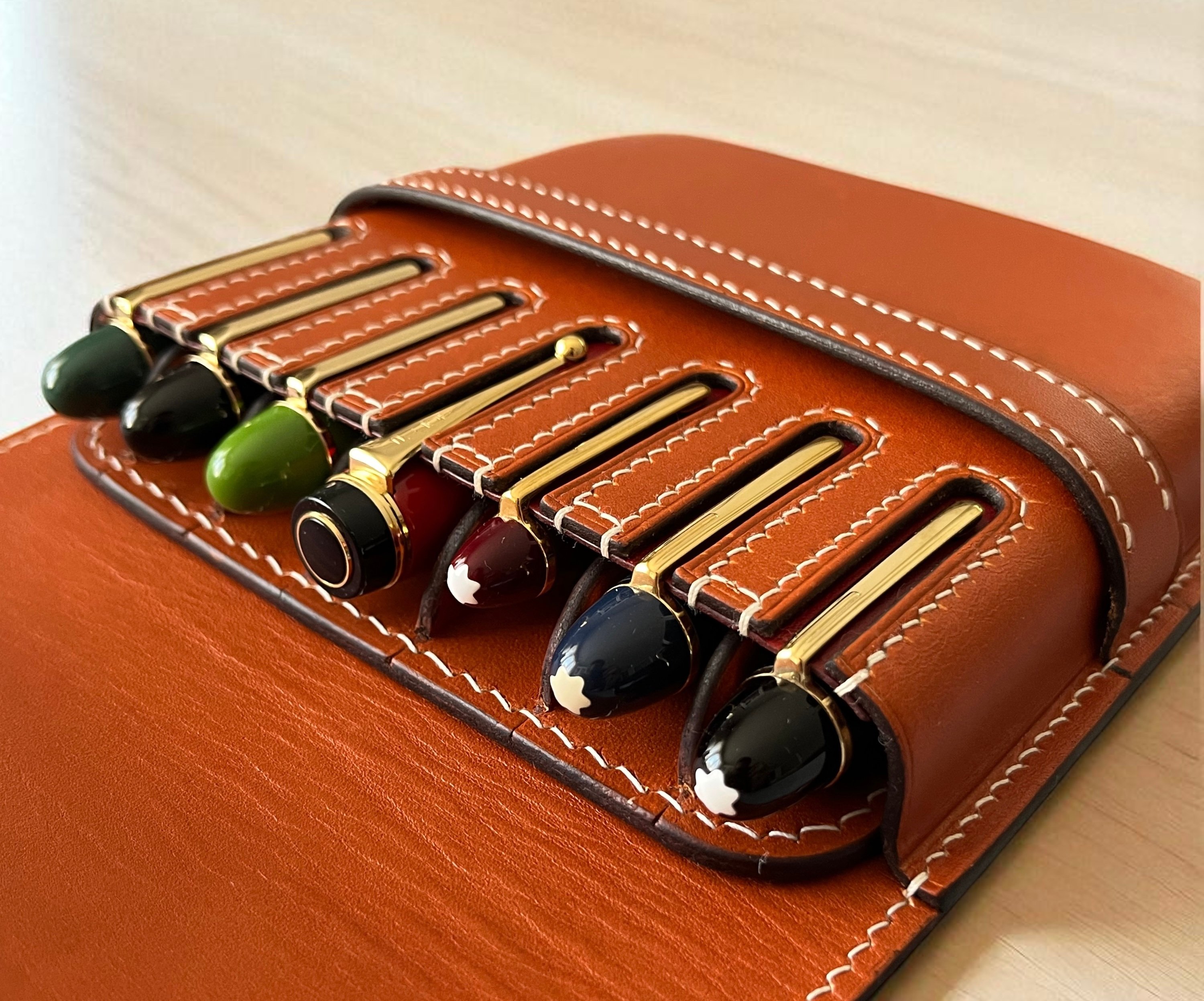 GOLDEN SAND LEATHER PEN CASE FOR SEVEN PENS