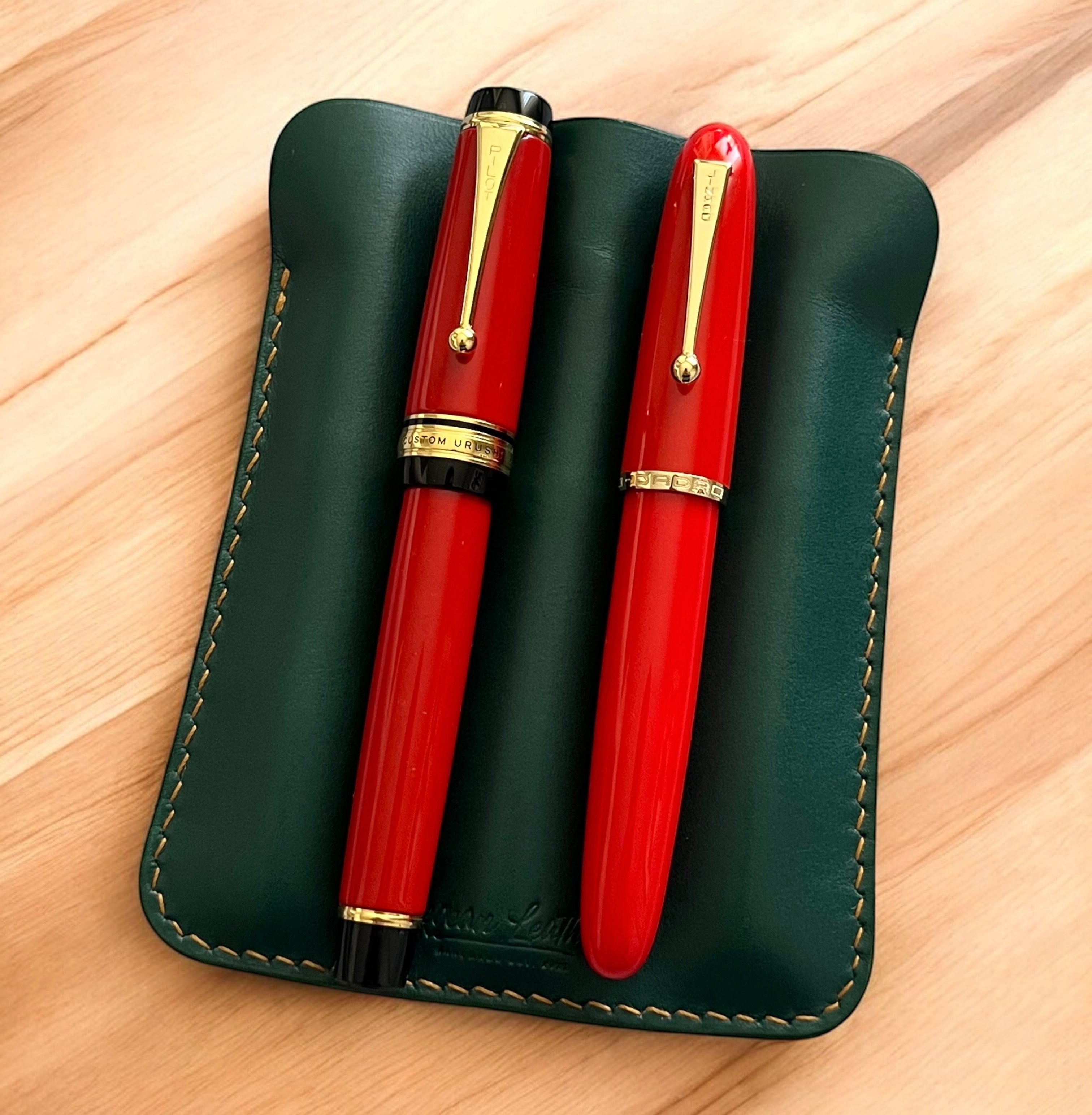 LEATHER TRIPLE PEN SLEEVE-GREEN