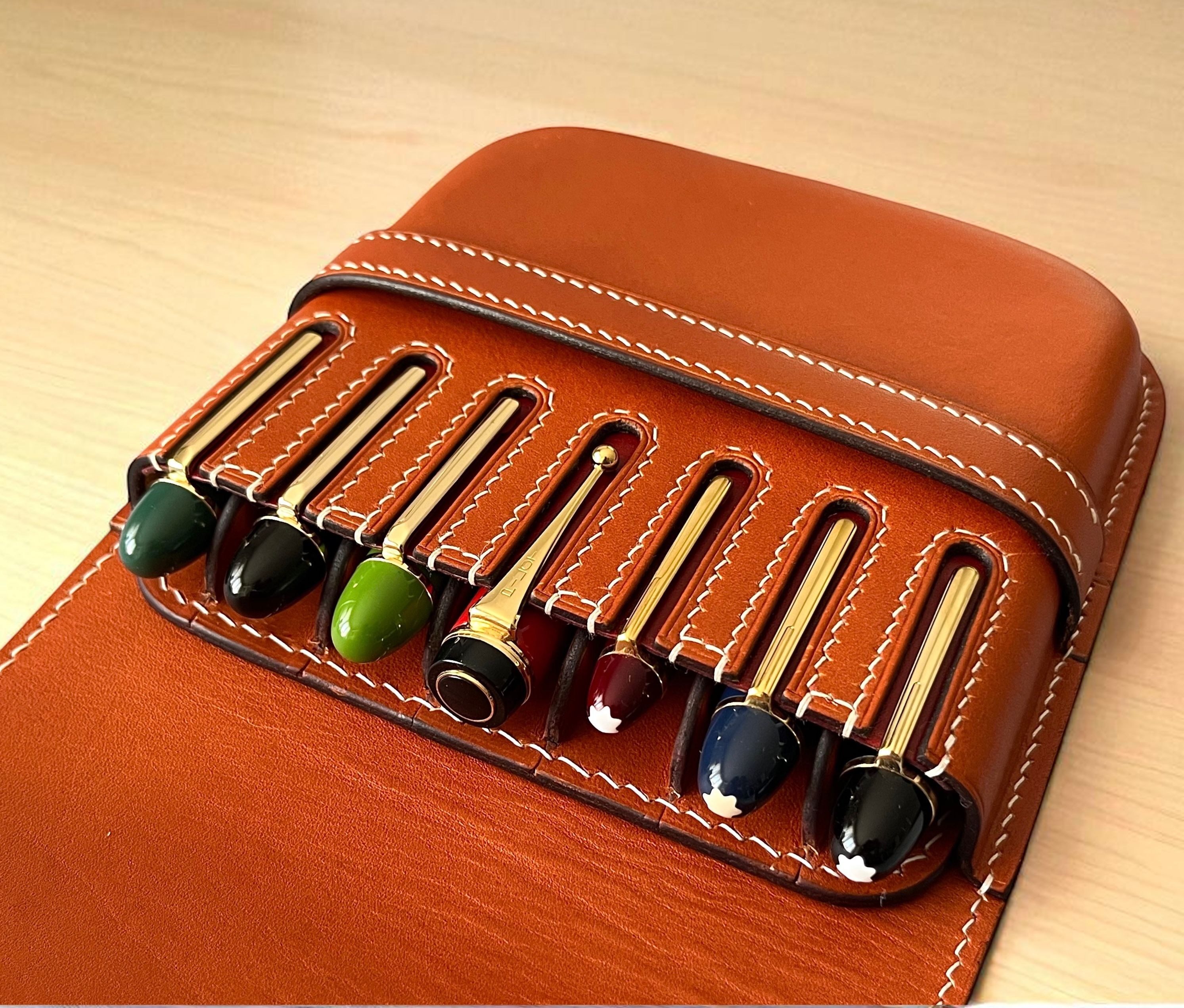 GOLDEN SAND LEATHER PEN CASE FOR SEVEN PENS
