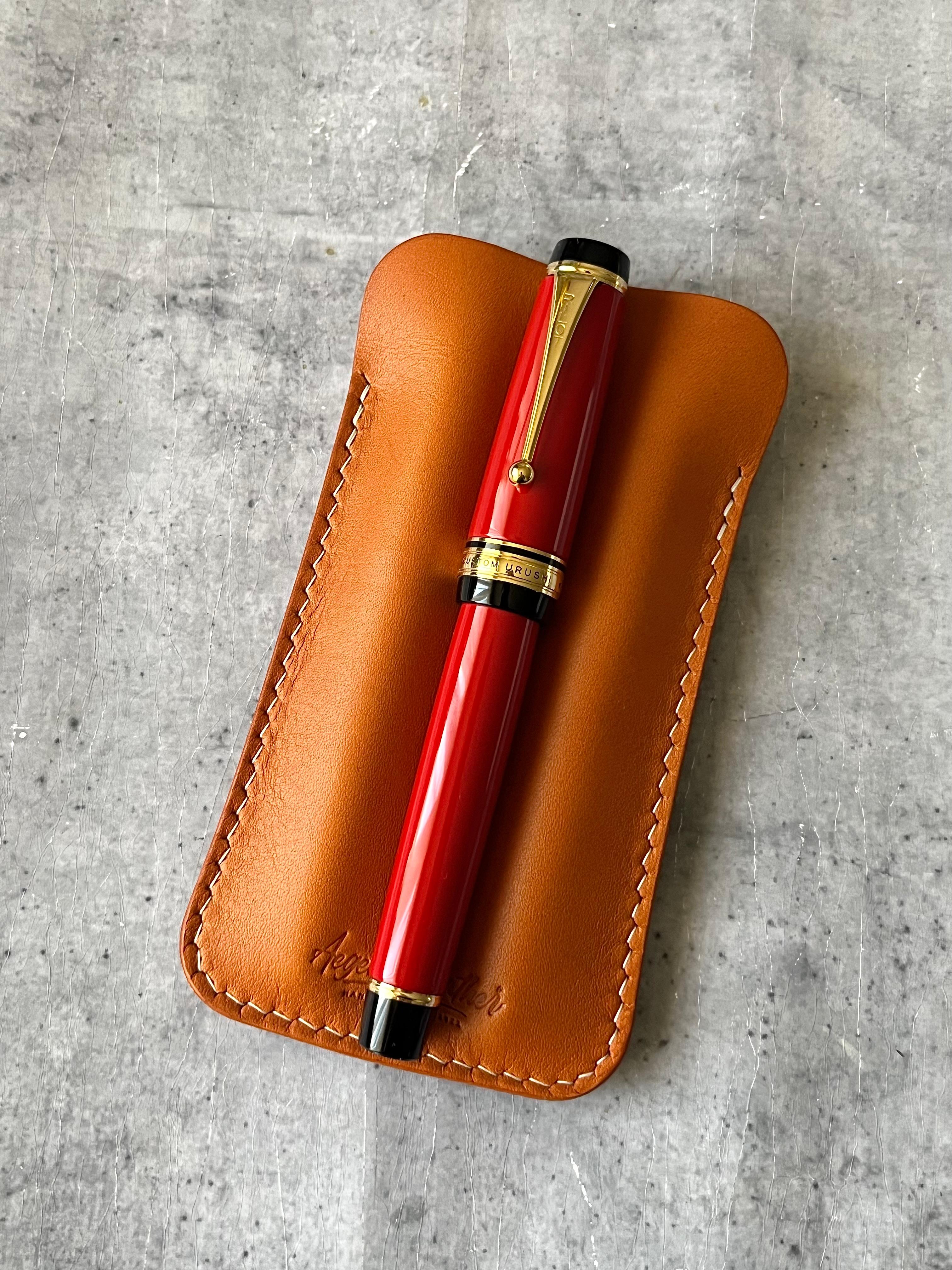 LEATHER DOUBLE PEN SLEEVE-TAN