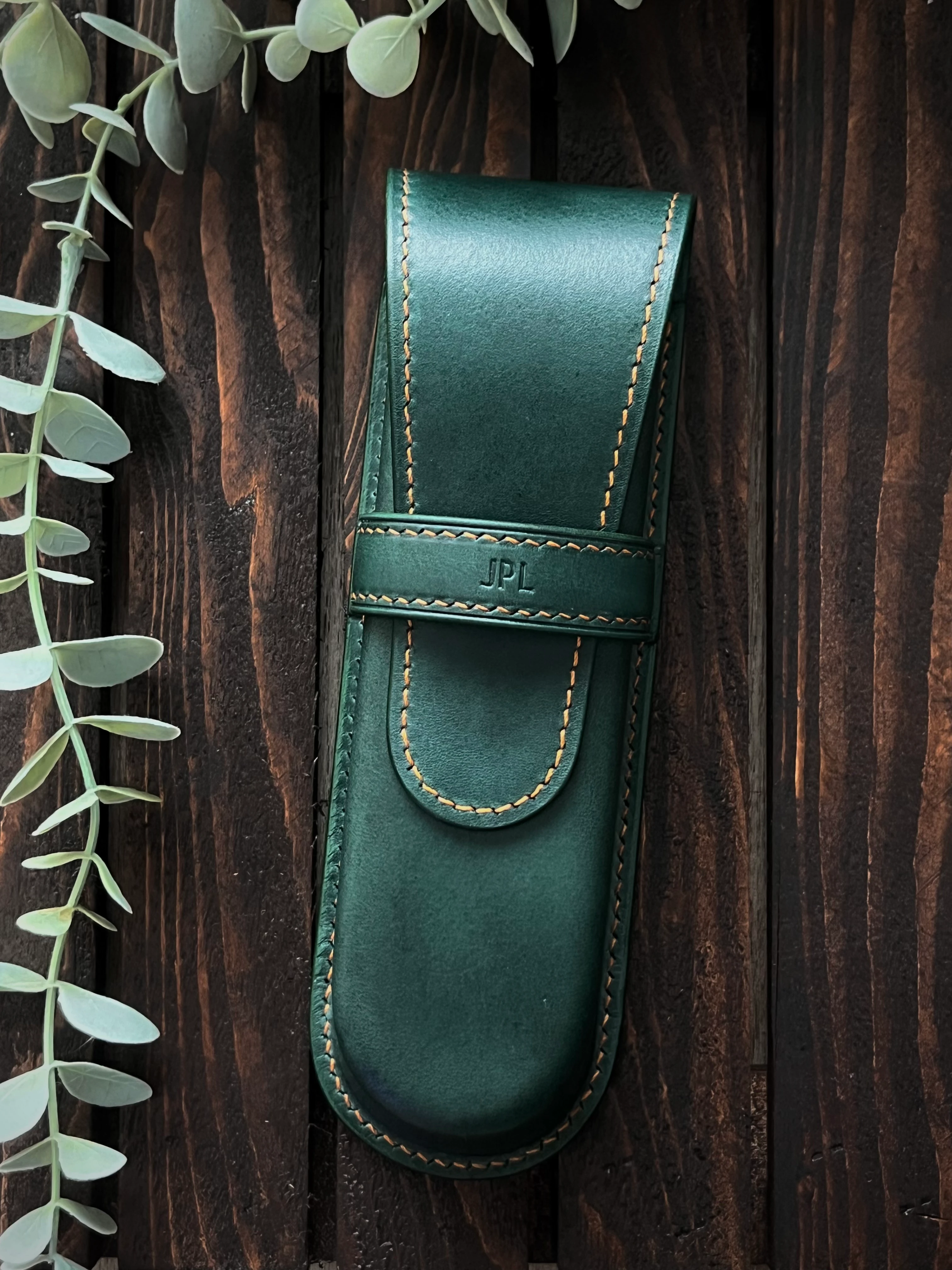 NAMIKI EMPEROR-PILOT CUSTOM URUSHI GREEN FOREST LEATHER PEN CASE FOR TWO PENS