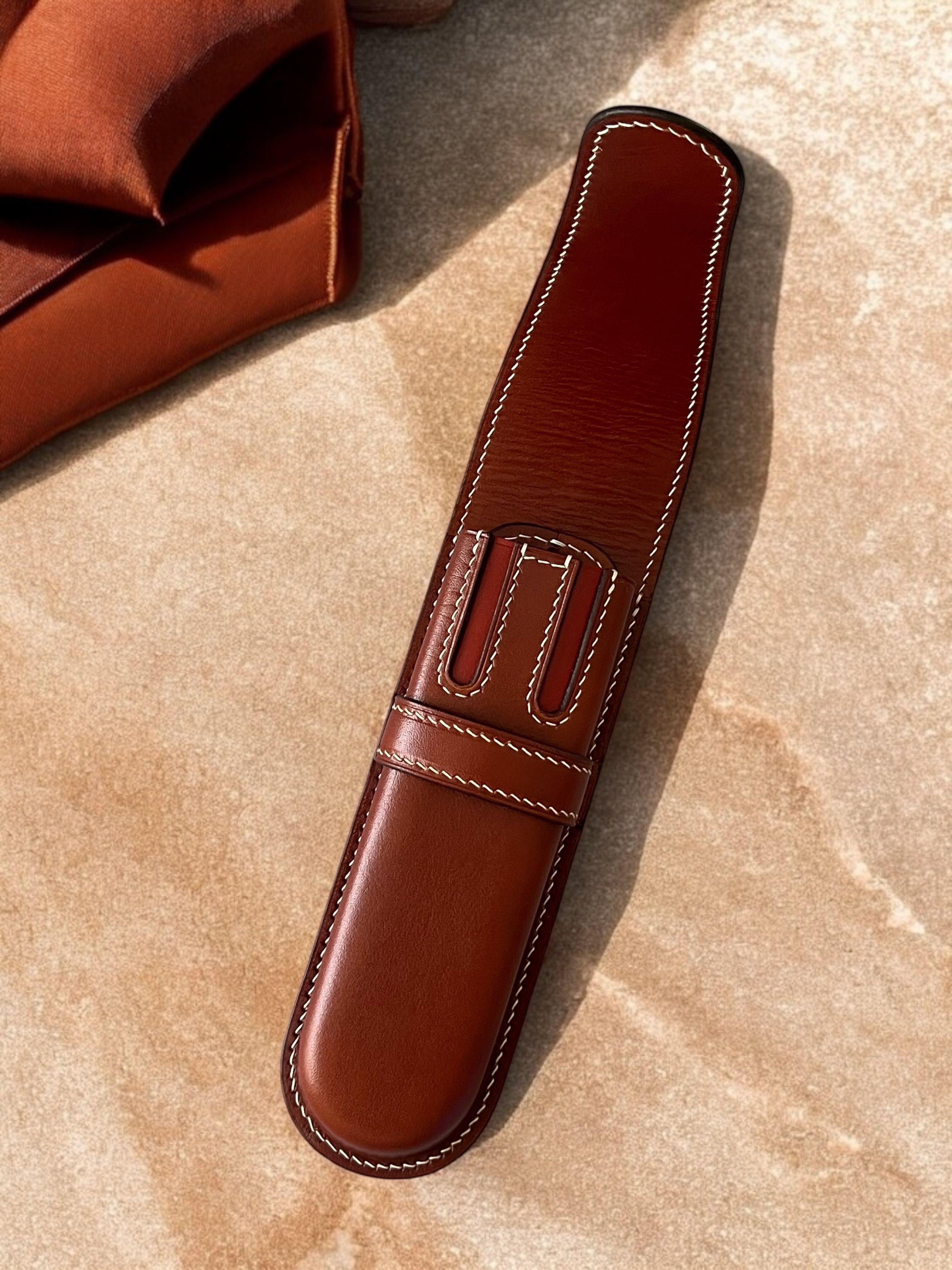 NAMIKI EMPEROR-PILOT CUSTOM URUSHI DARK HONEY LEATHER PEN CASE FOR TWO PENS