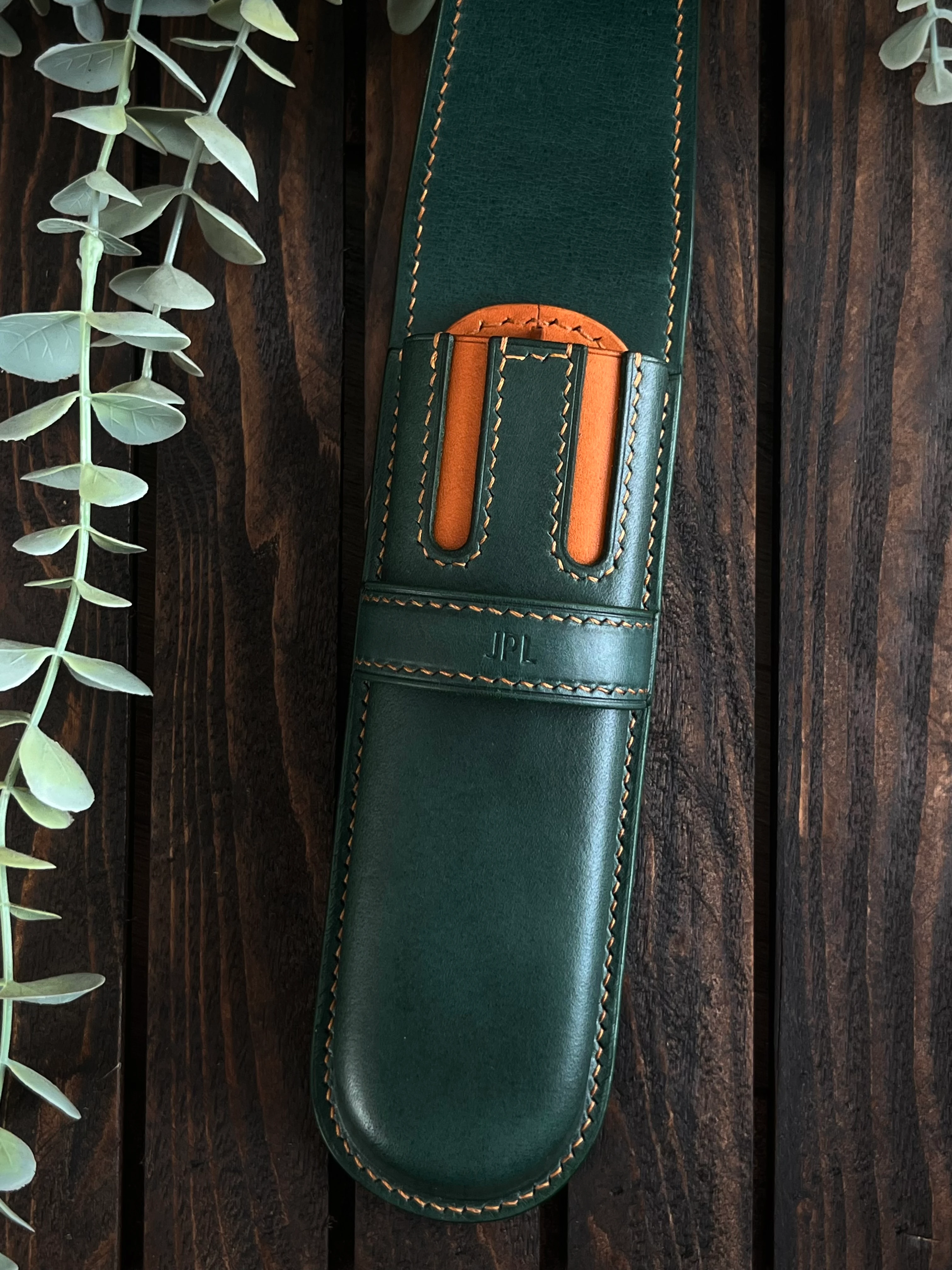 NAMIKI EMPEROR-PILOT CUSTOM URUSHI GREEN FOREST LEATHER PEN CASE FOR TWO PENS