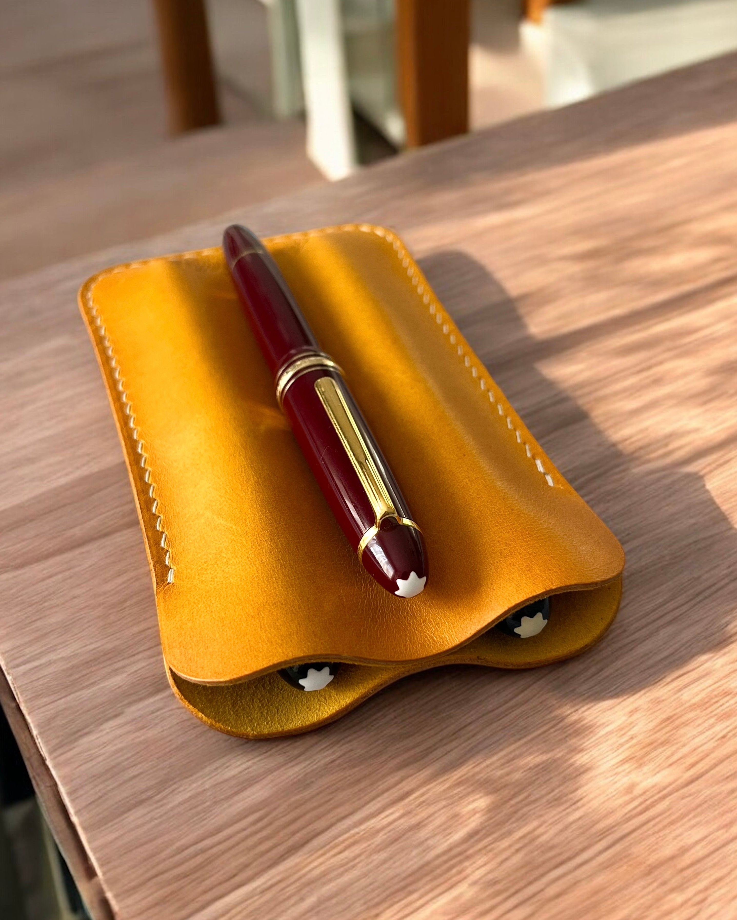LEATHER DOUBLE PEN SLEEVE-YELLOW