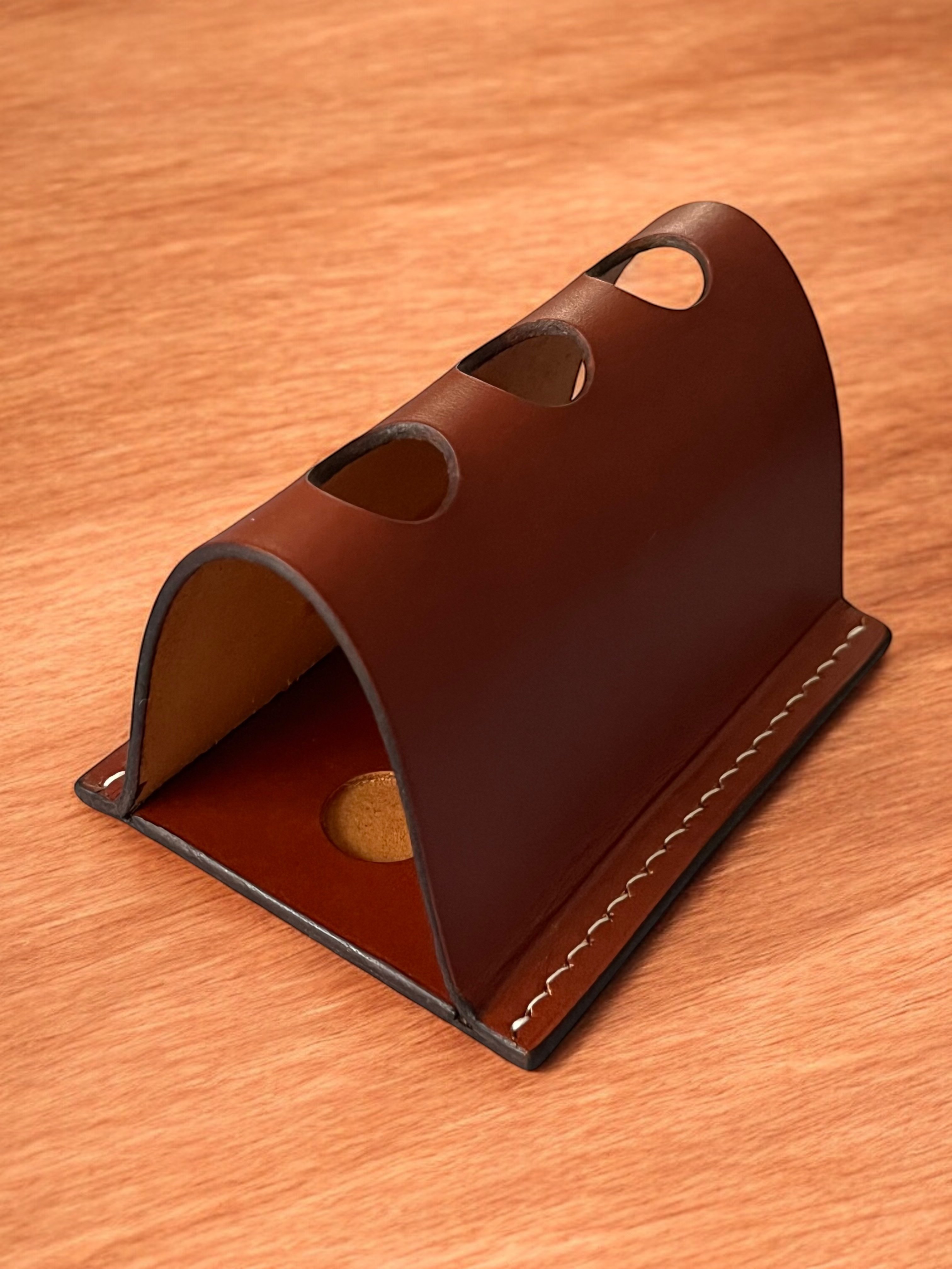 LEATHER PEN HOLDER FOR THREE PENS-COGNAC