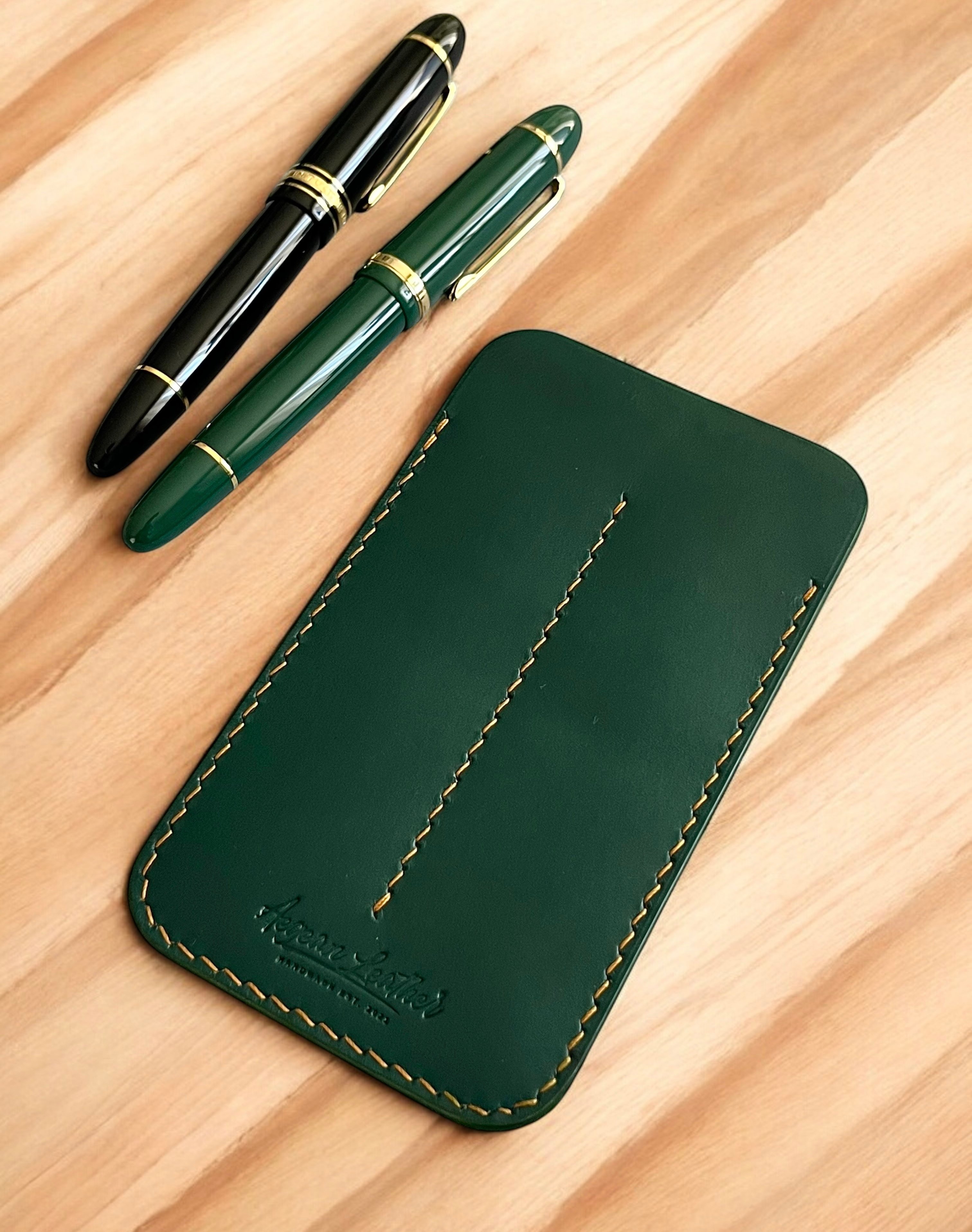 LEATHER DOUBLE PEN SLEEVE-GREEN