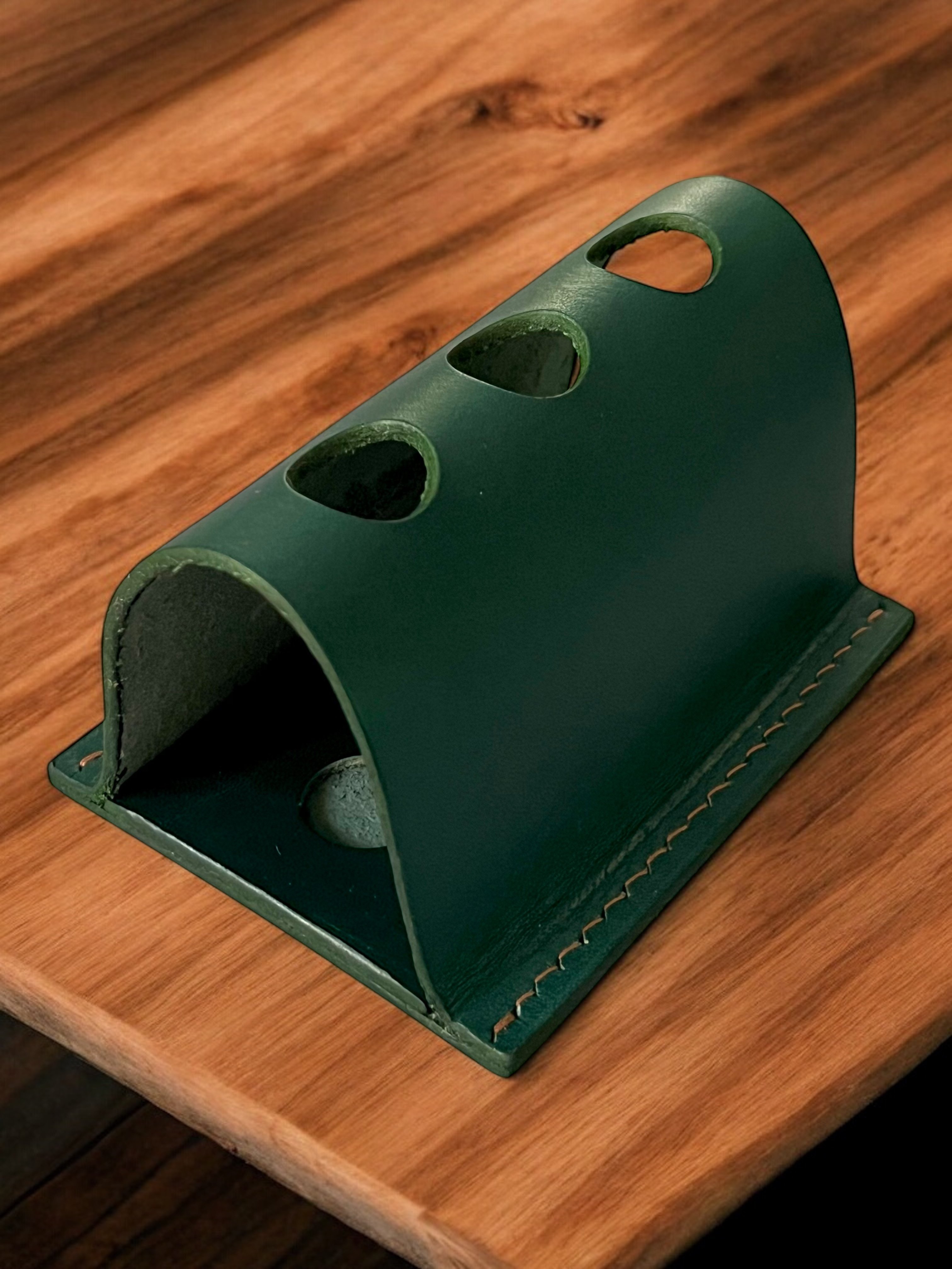 LEATHER PEN HOLDER FOR THREE PENS-GREEN