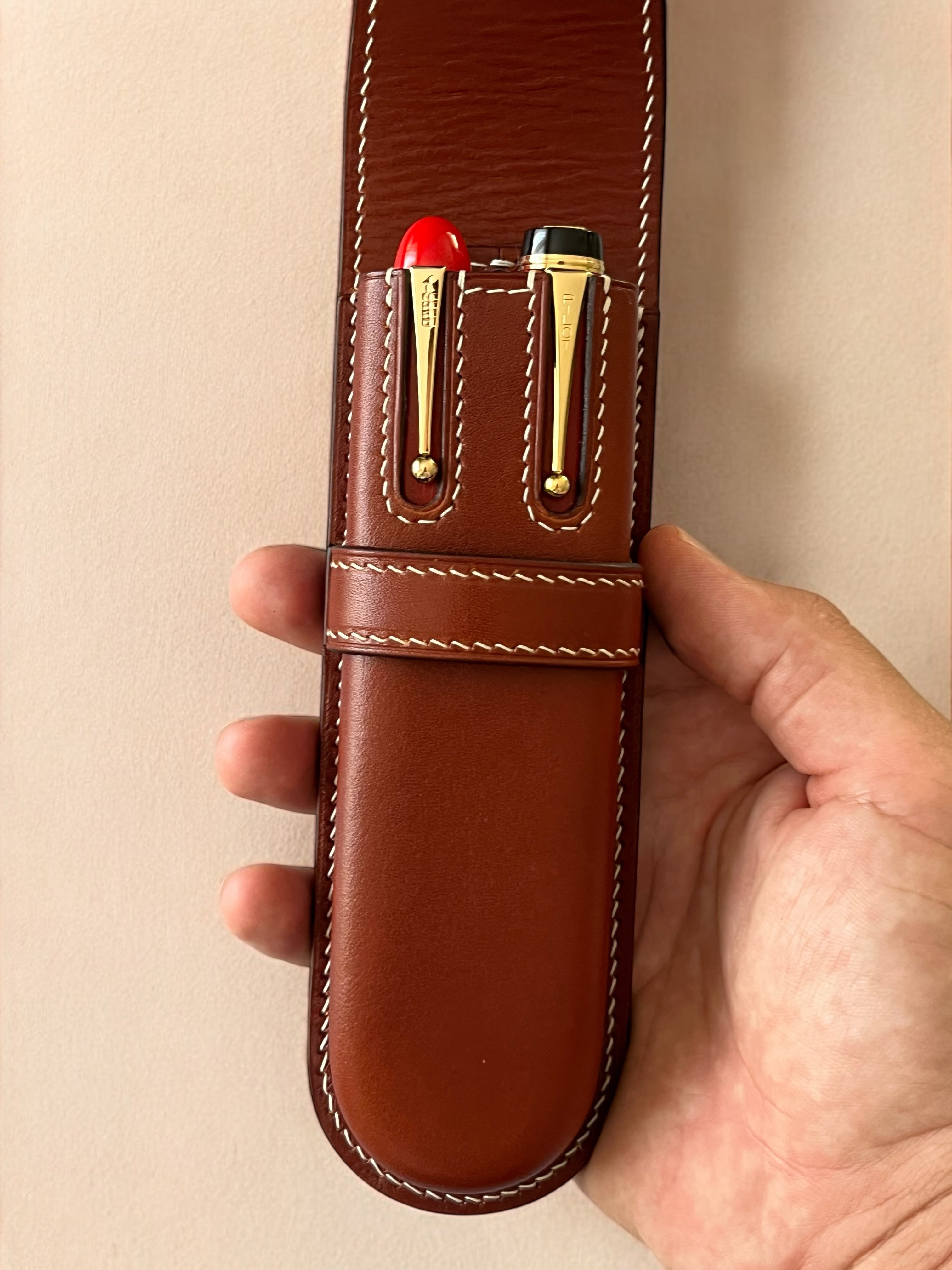 NAMIKI EMPEROR-PILOT CUSTOM URUSHI DARK HONEY LEATHER PEN CASE FOR TWO PENS