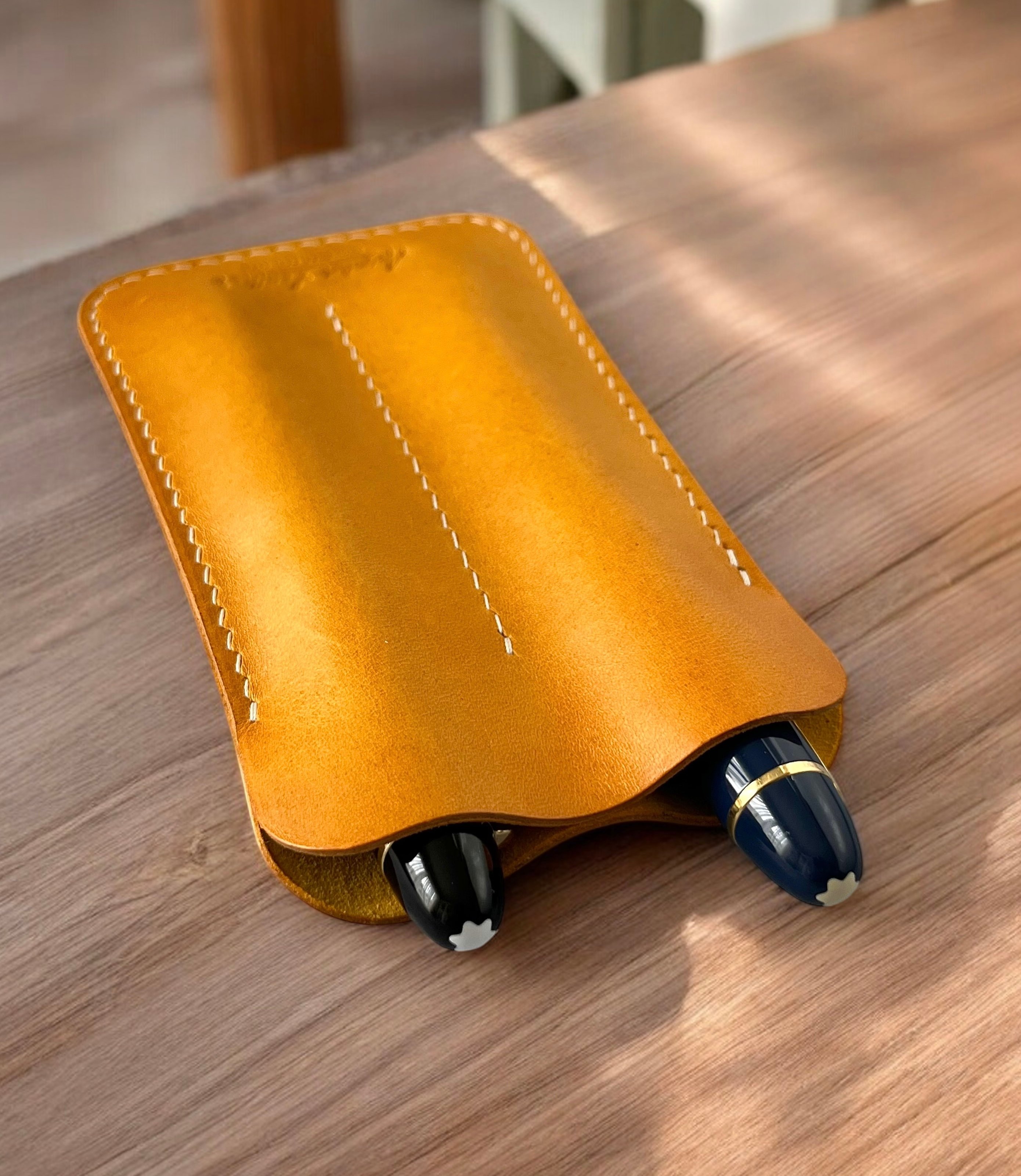 LEATHER DOUBLE PEN SLEEVE-YELLOW