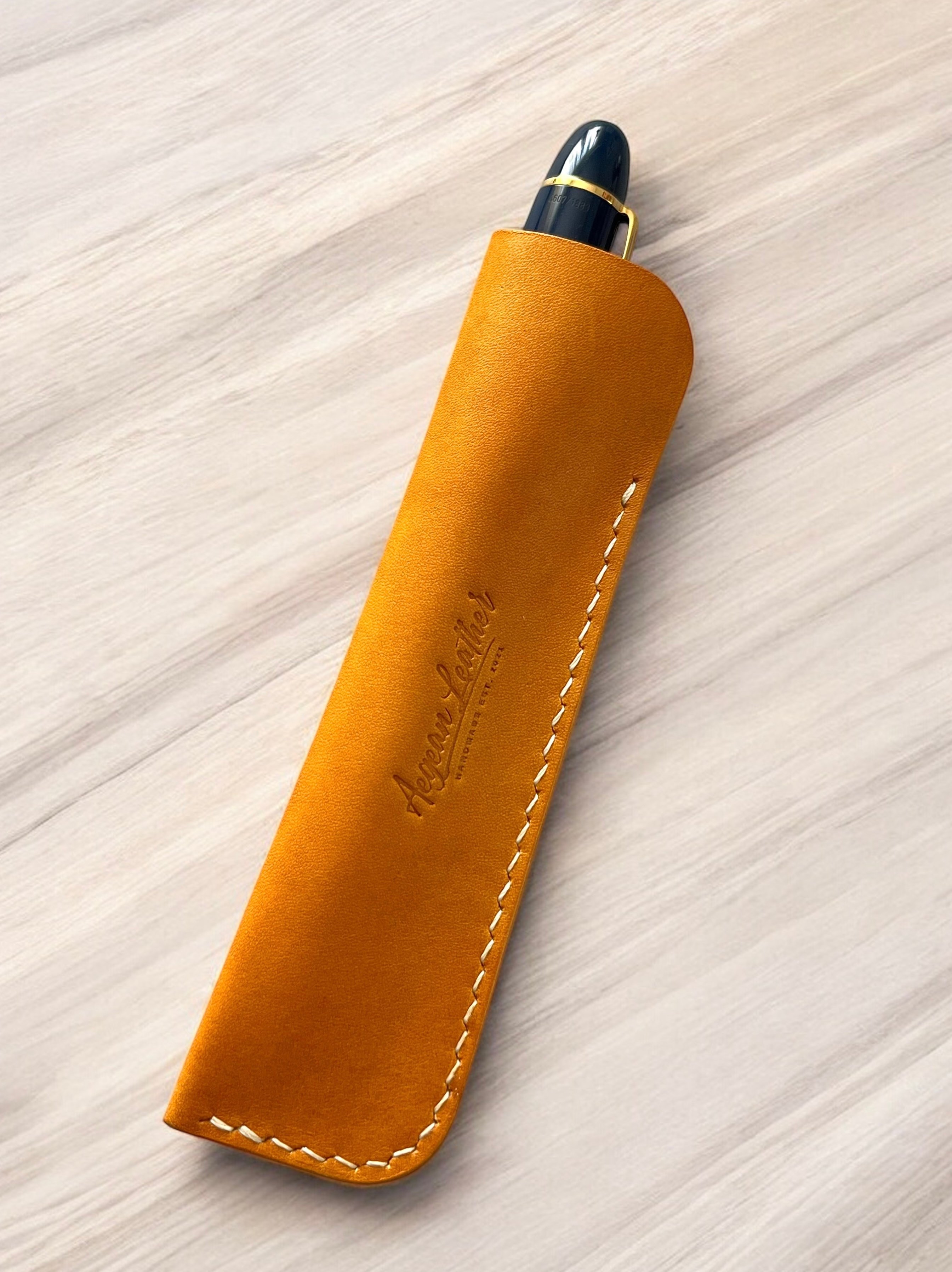 LEATHER SINGLE PEN SLEEVE-GREEN