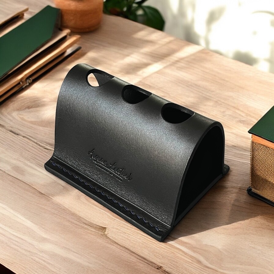 LEATHER PEN HOLDER FOR THREE PENS-BLACK