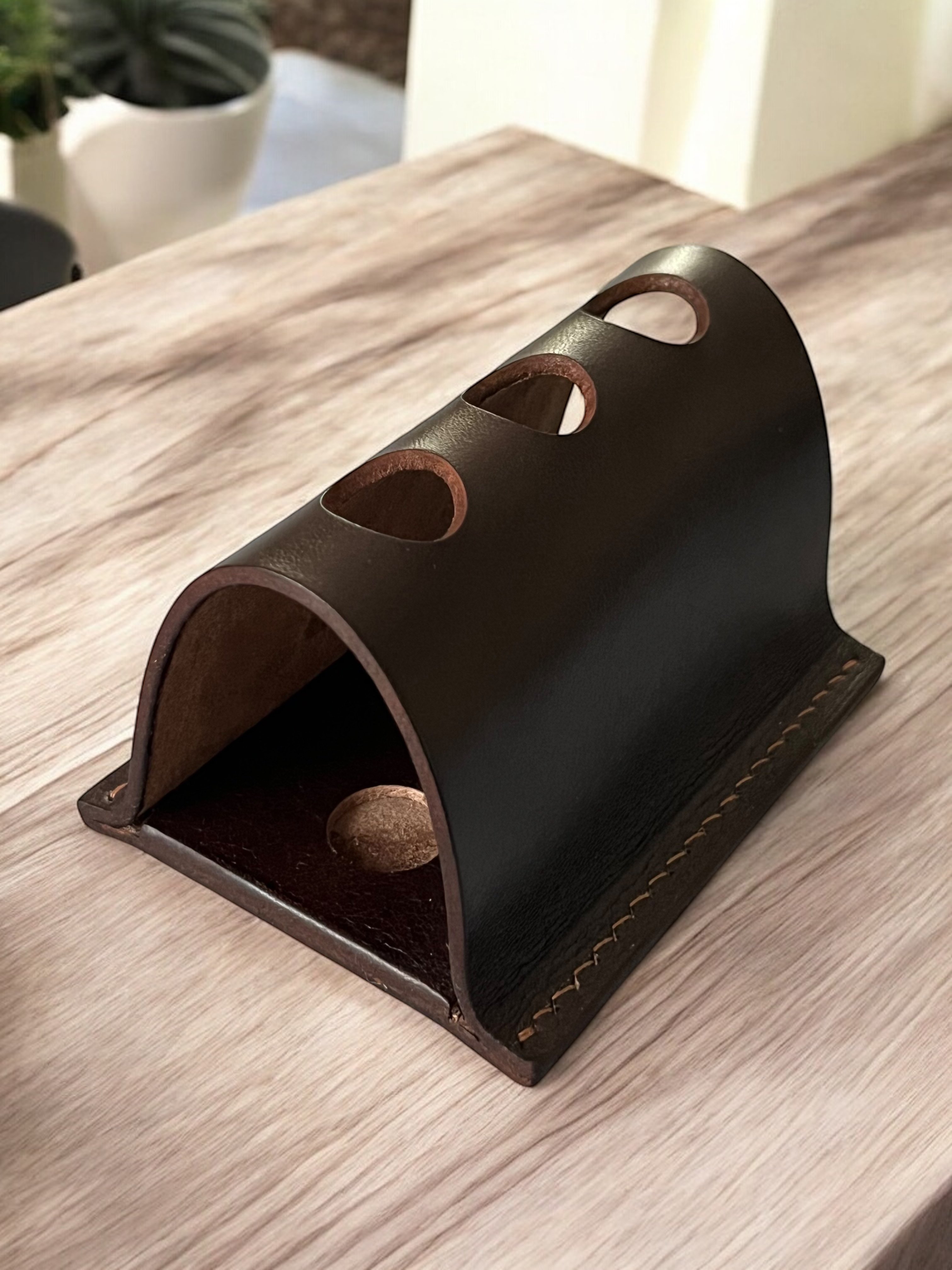 LEATHER PEN HOLDER FOR THREE PENS-BROWN