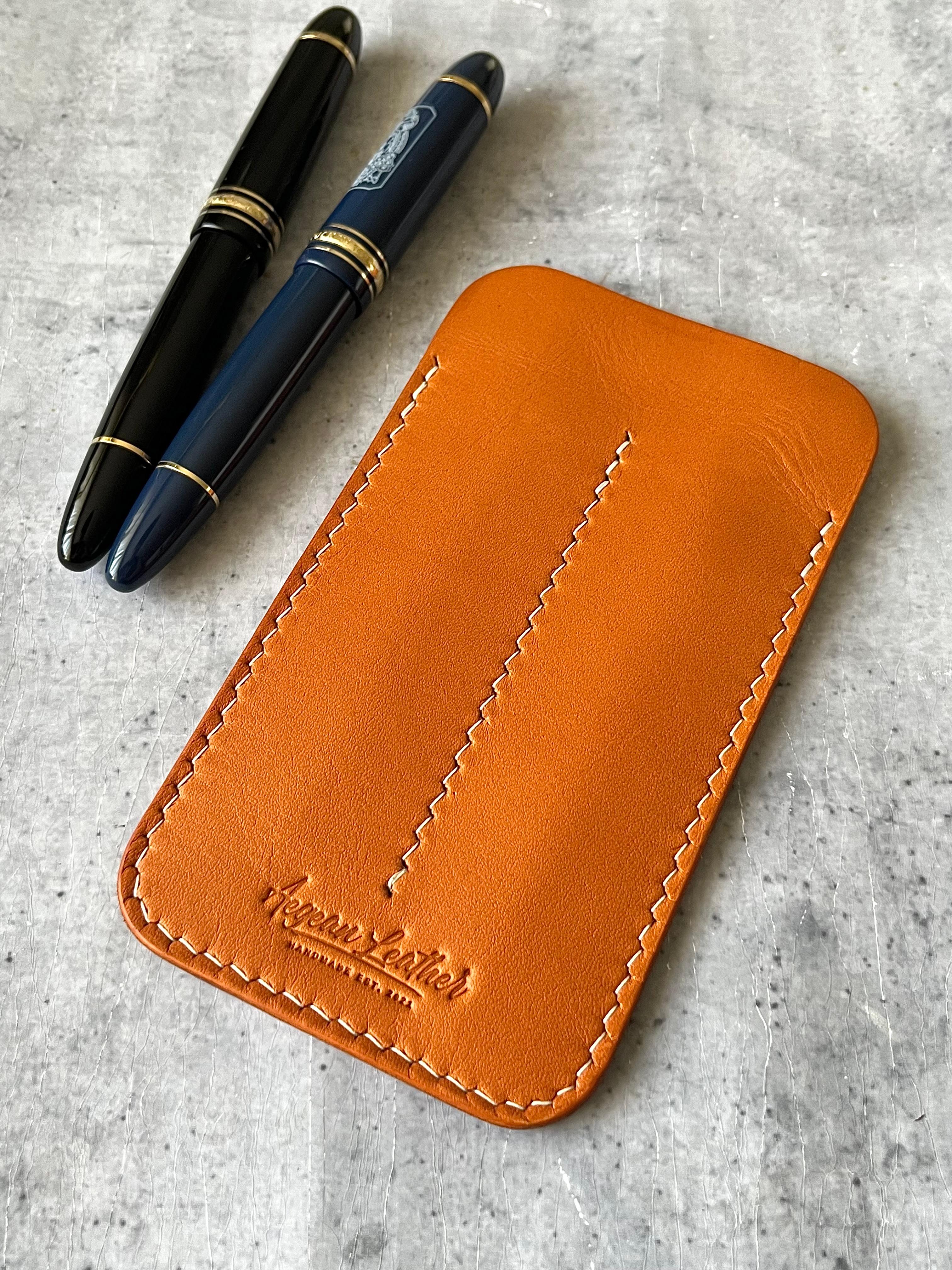 LEATHER DOUBLE PEN SLEEVE-TAN