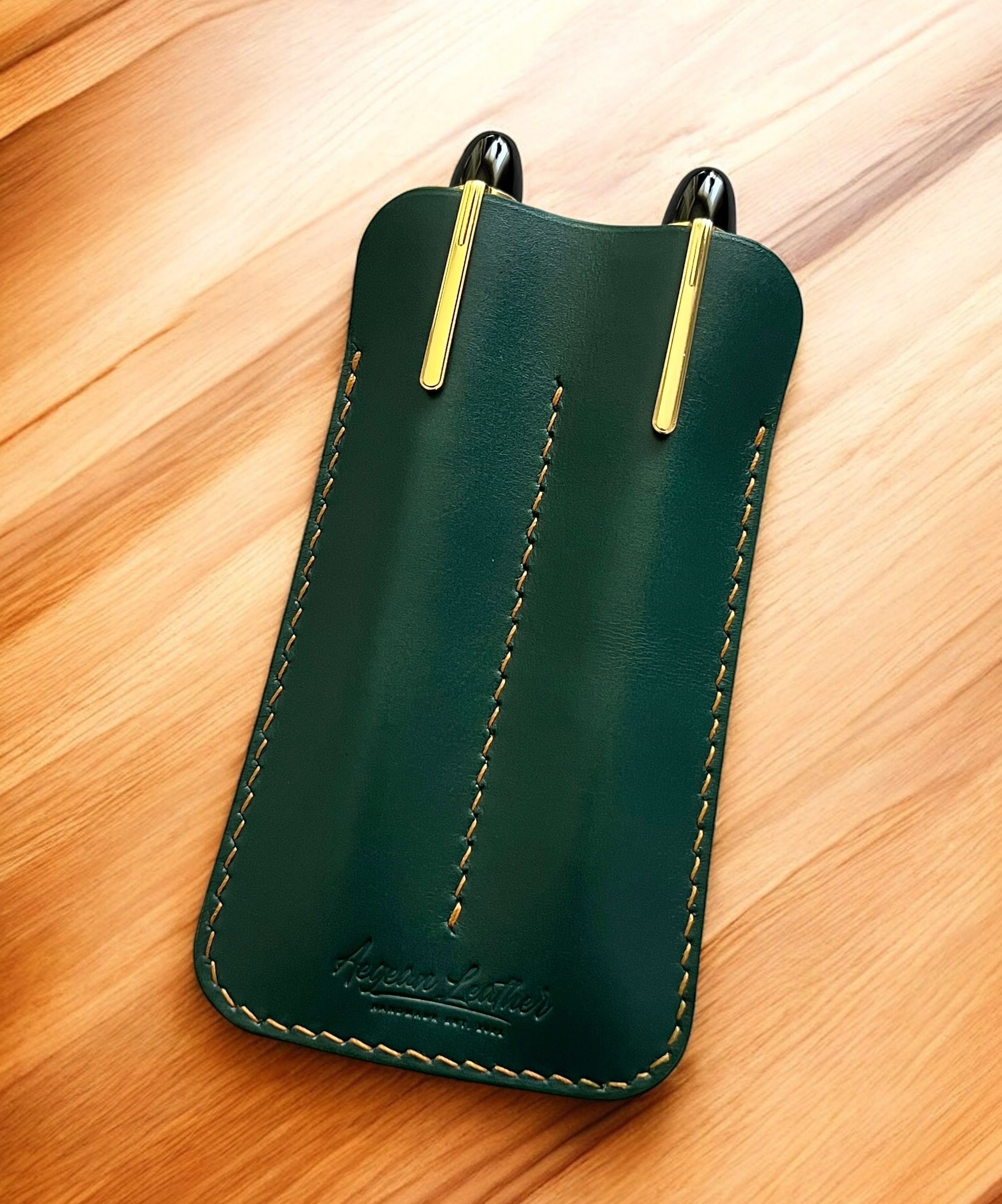 LEATHER DOUBLE PEN SLEEVE-GREEN
