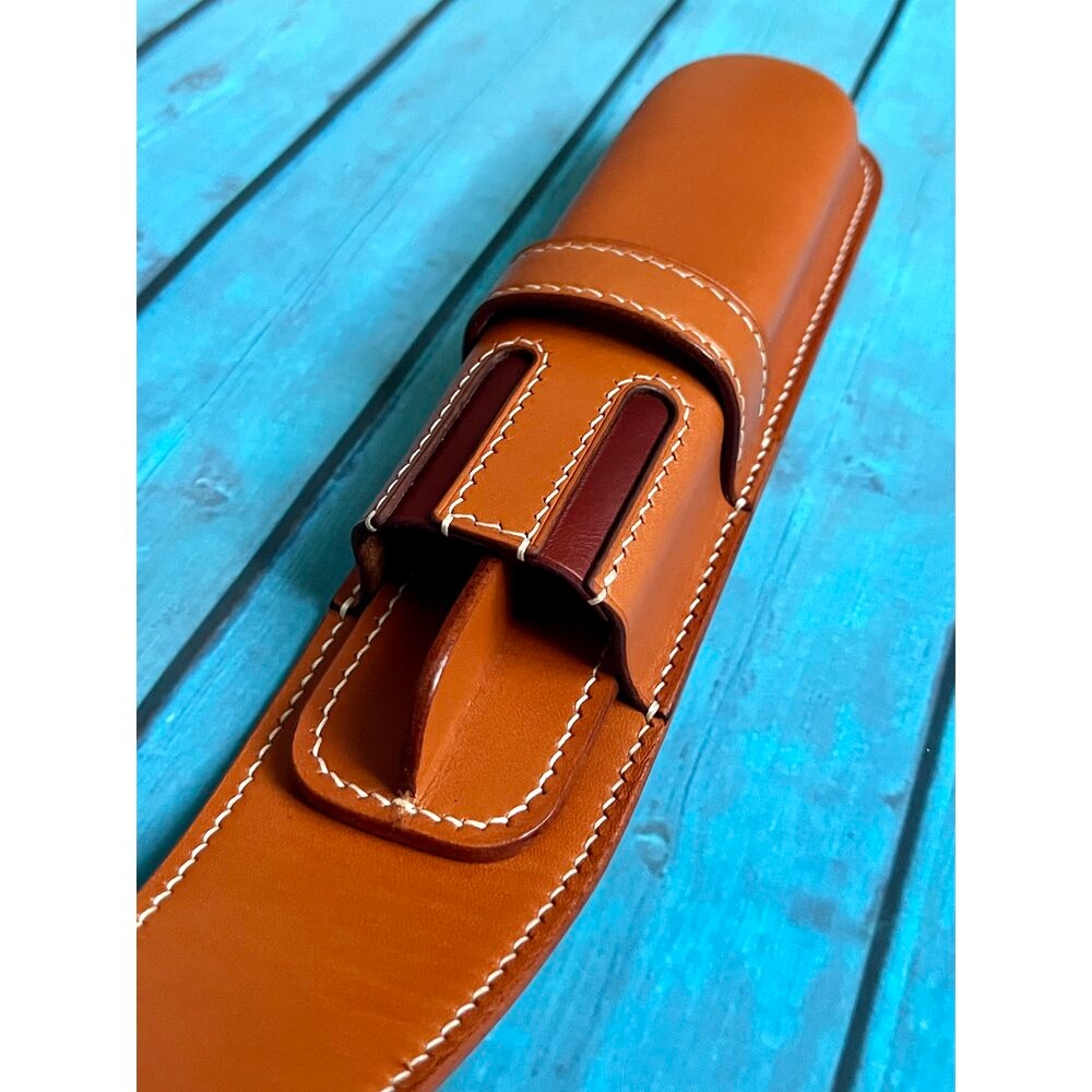 GOLDEN SAND LEATHER PEN CASE FOR TWO PENS