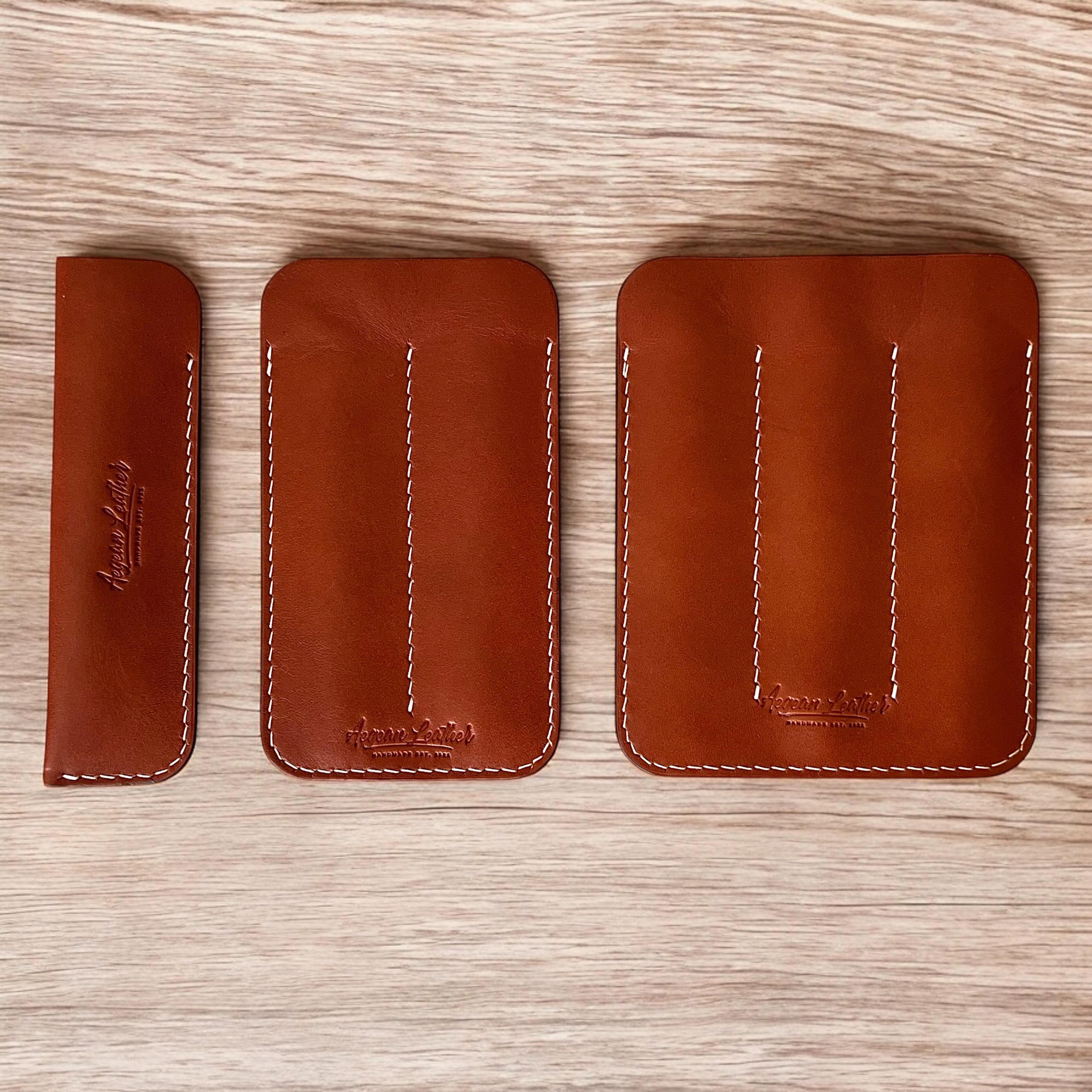 LEATHER DOUBLE PEN SLEEVE-COGNAC