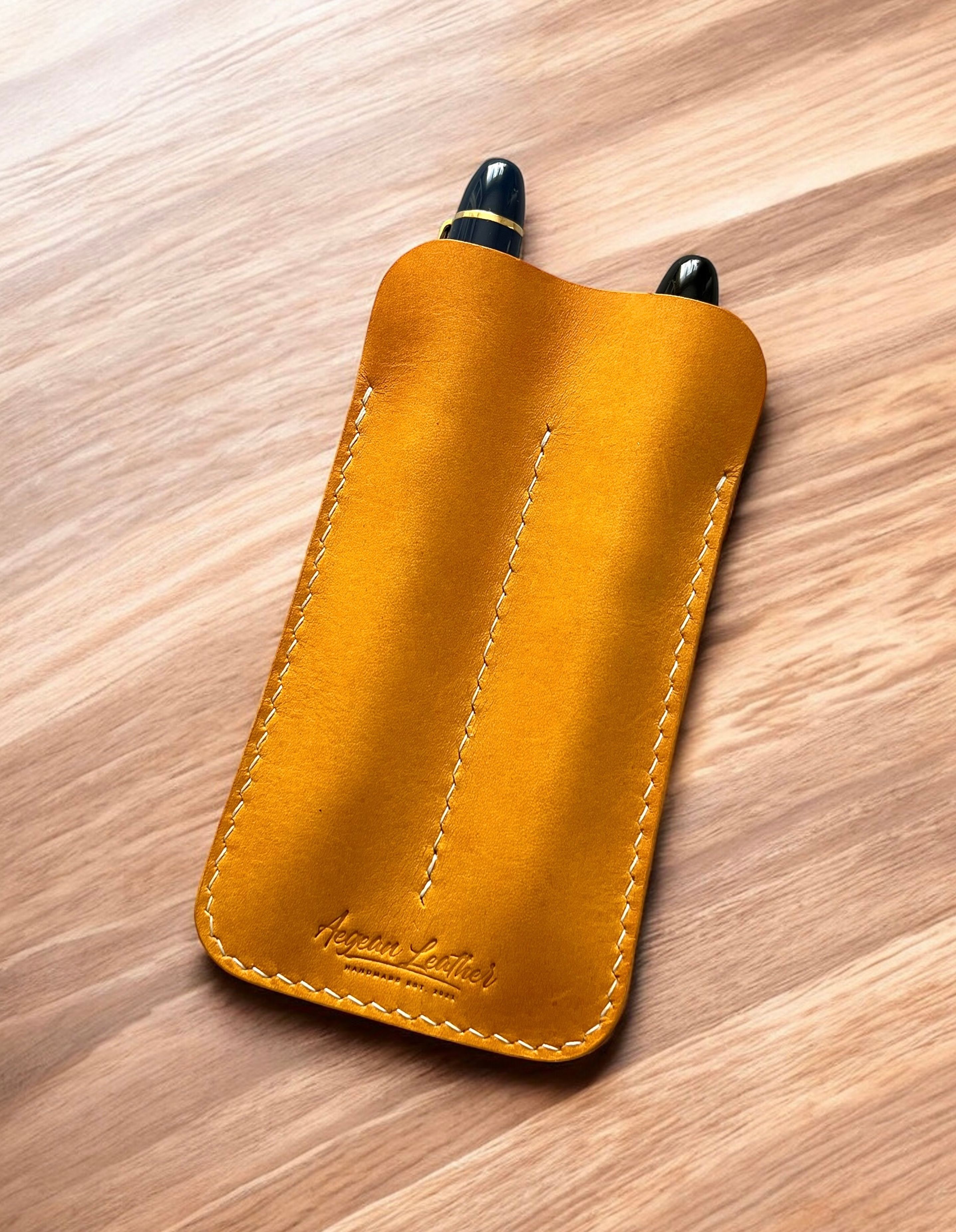 LEATHER DOUBLE PEN SLEEVE-YELLOW