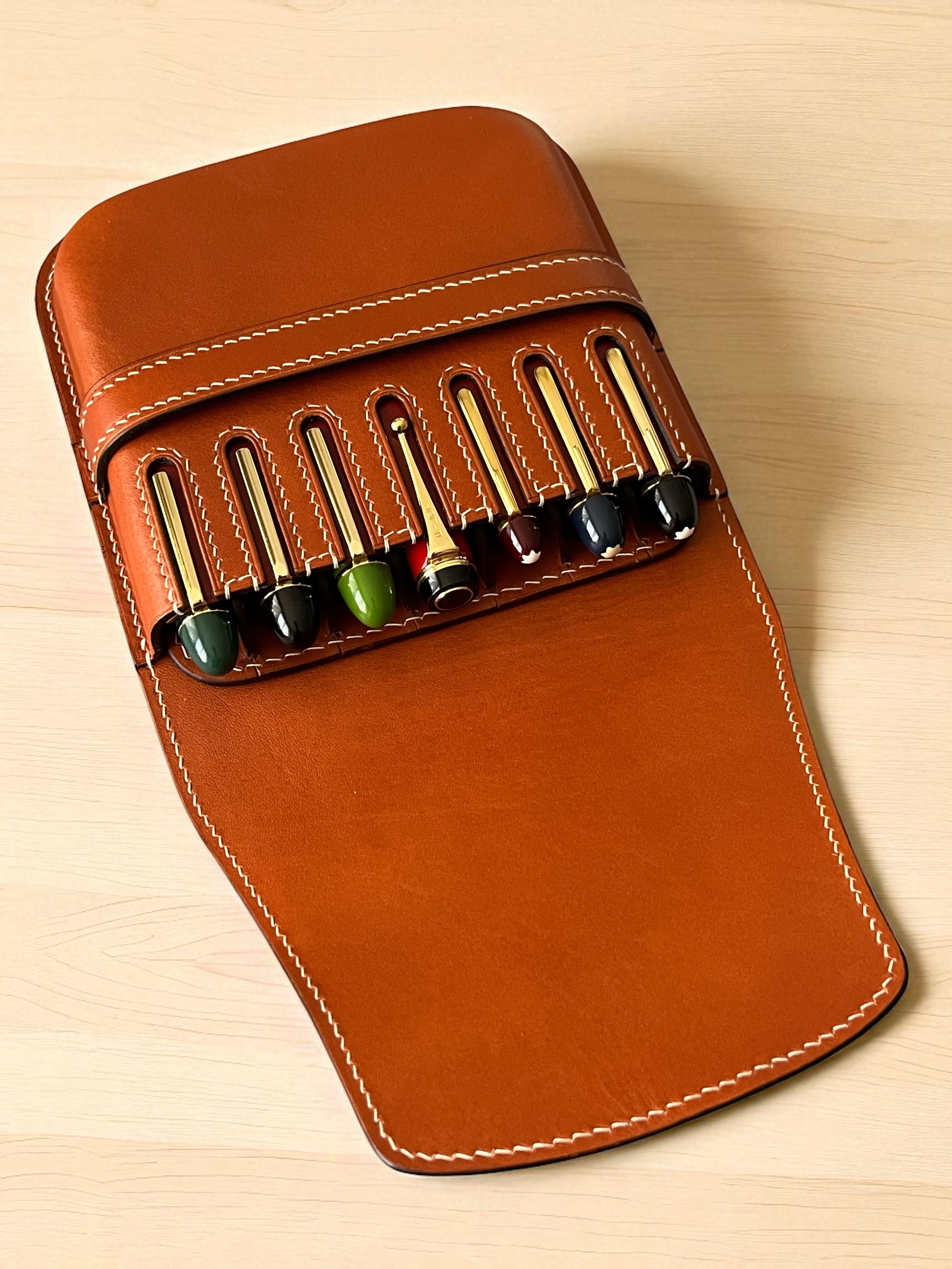 GOLDEN SAND LEATHER PEN CASE FOR SEVEN PENS
