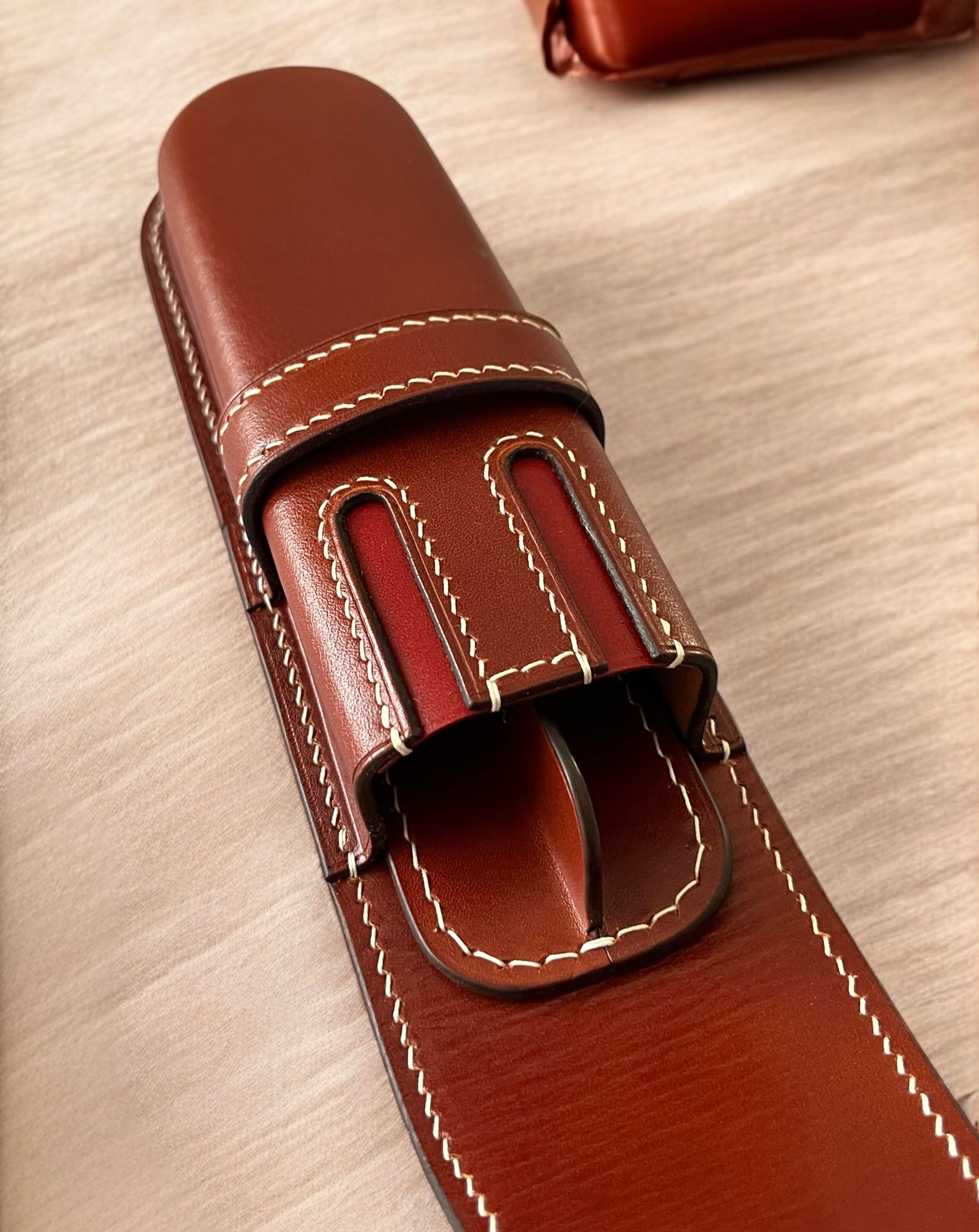 NAMIKI EMPEROR-PILOT CUSTOM URUSHI DARK HONEY LEATHER PEN CASE FOR TWO PENS
