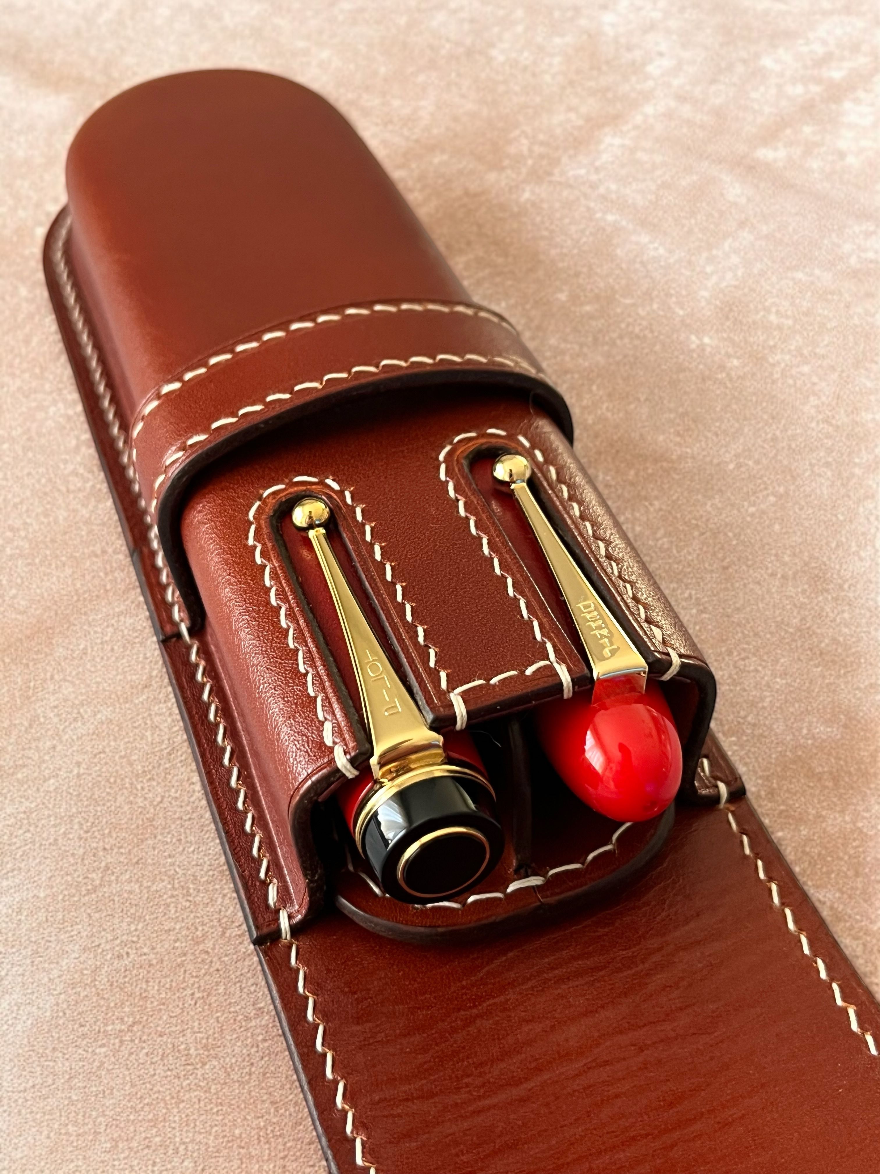 NAMIKI EMPEROR-PILOT CUSTOM URUSHI DARK HONEY LEATHER PEN CASE FOR TWO PENS