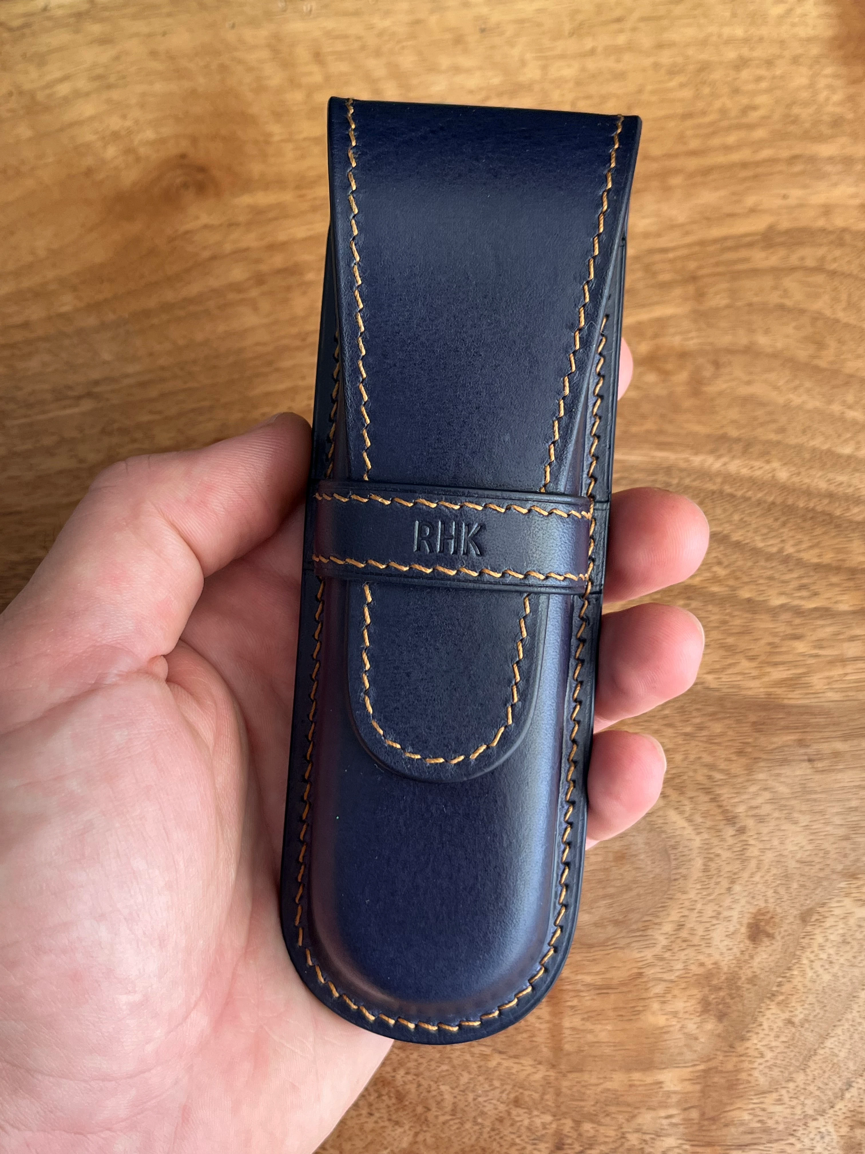 NAMIKI EMPEROR-PILOT CUSTOM URUSHI BLUE OCEAN LEATHER PEN CASE FOR TWO PENS