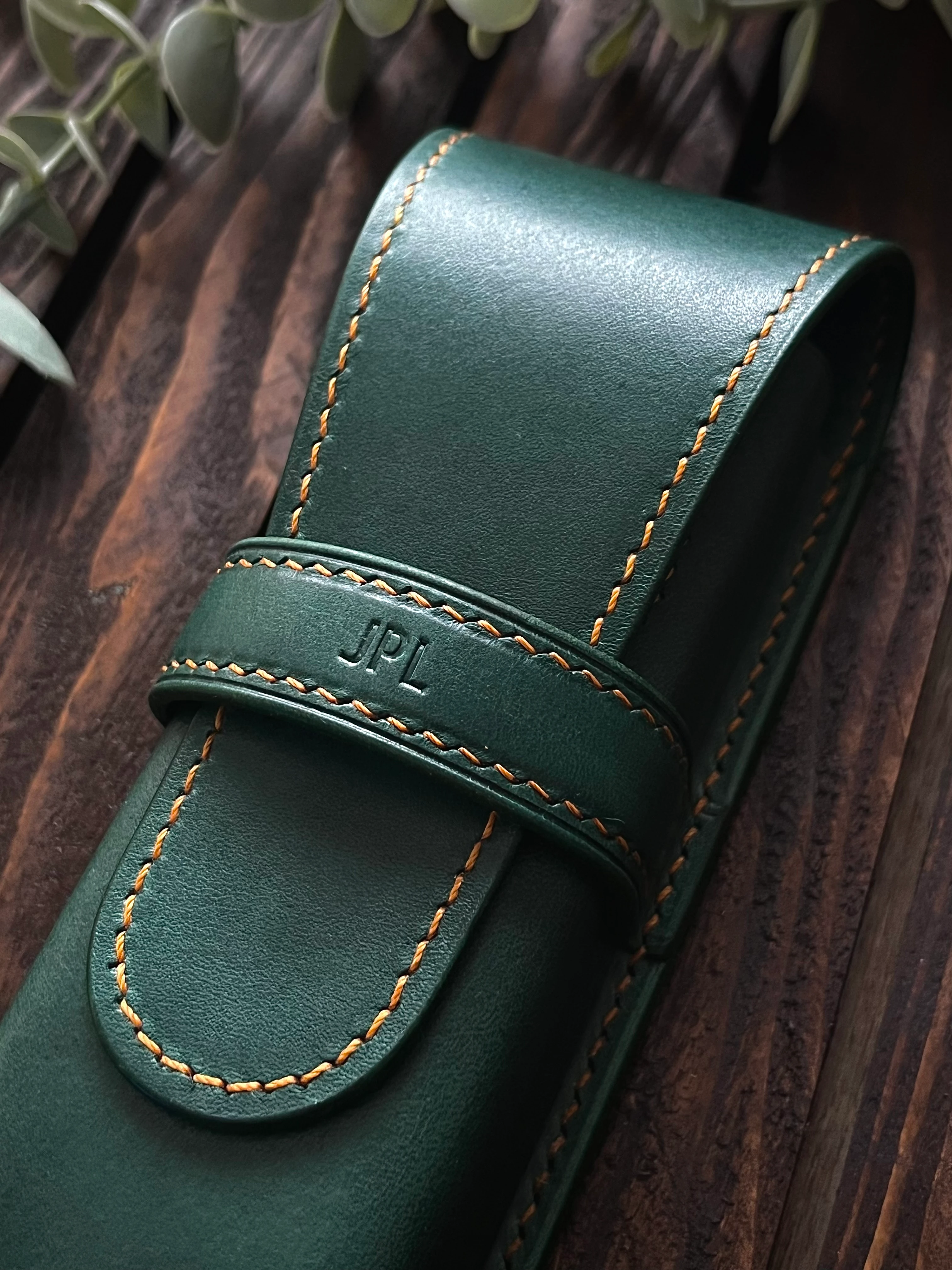 NAMIKI EMPEROR-PILOT CUSTOM URUSHI GREEN FOREST LEATHER PEN CASE FOR TWO PENS